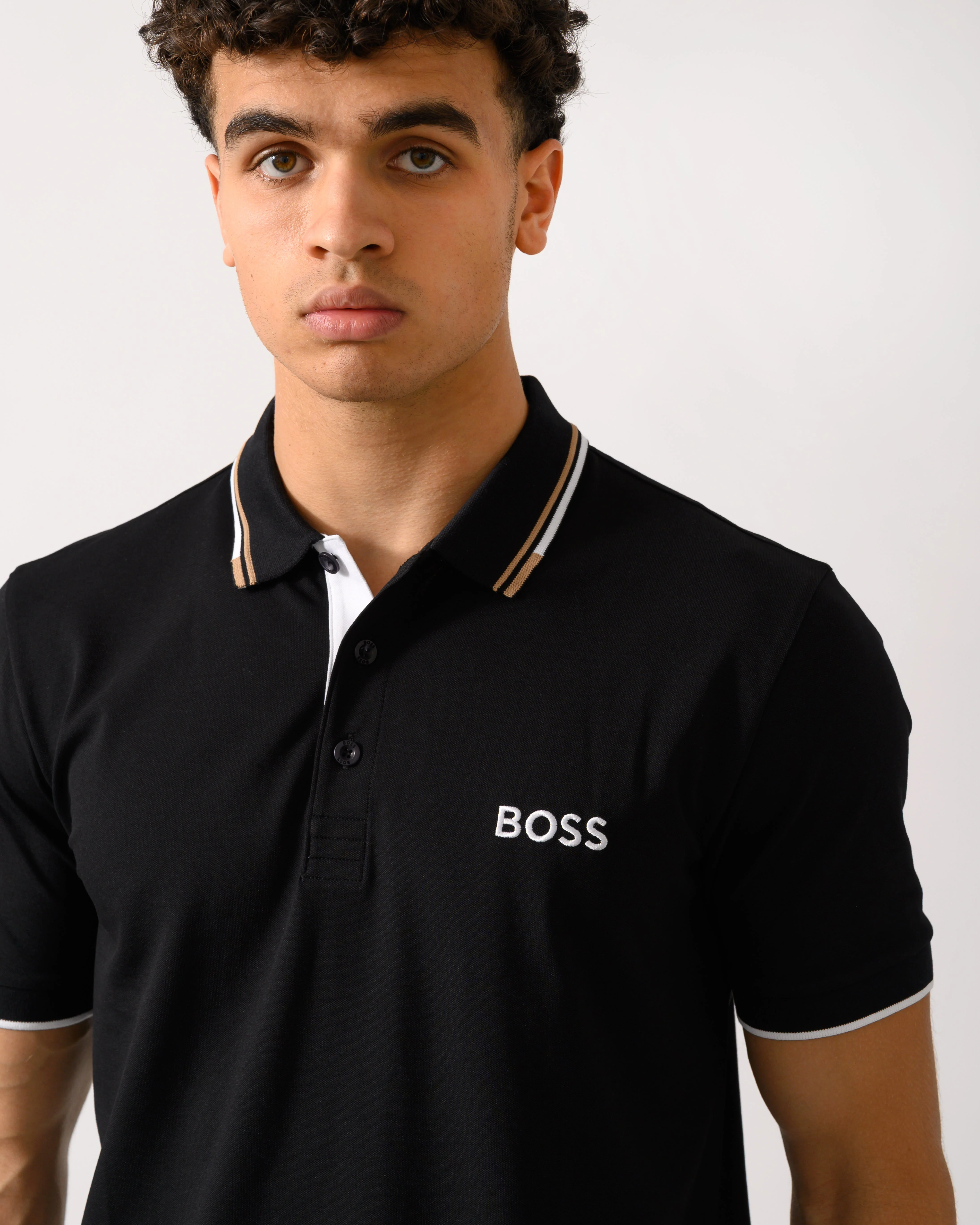 BOSS Green Paddy Pro Mens Cotton Blend Polo Shirt With Contrast Logos NOS - Black 002 - Image 3