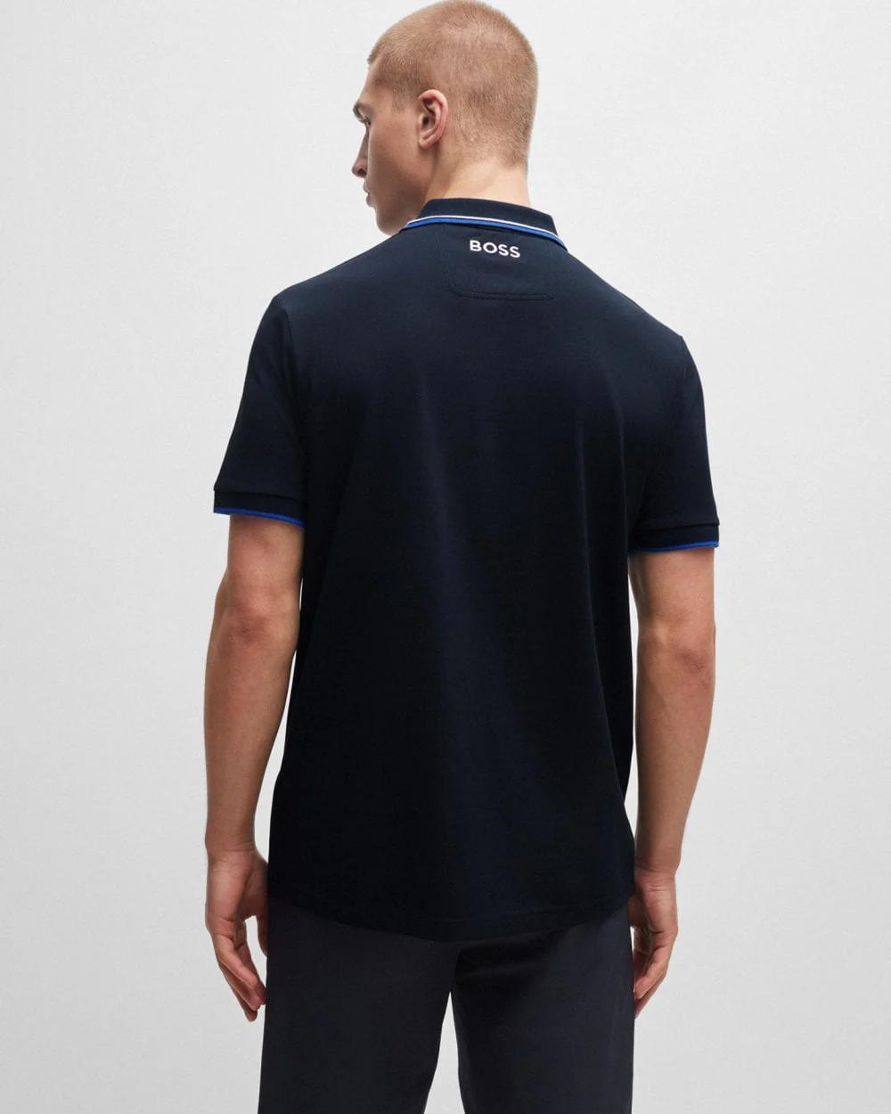 BOSS Green Paddy Pro Mens Cotton Blend Polo Shirt With Contrast Logos NOS - Dark Blue 402 - Image 3