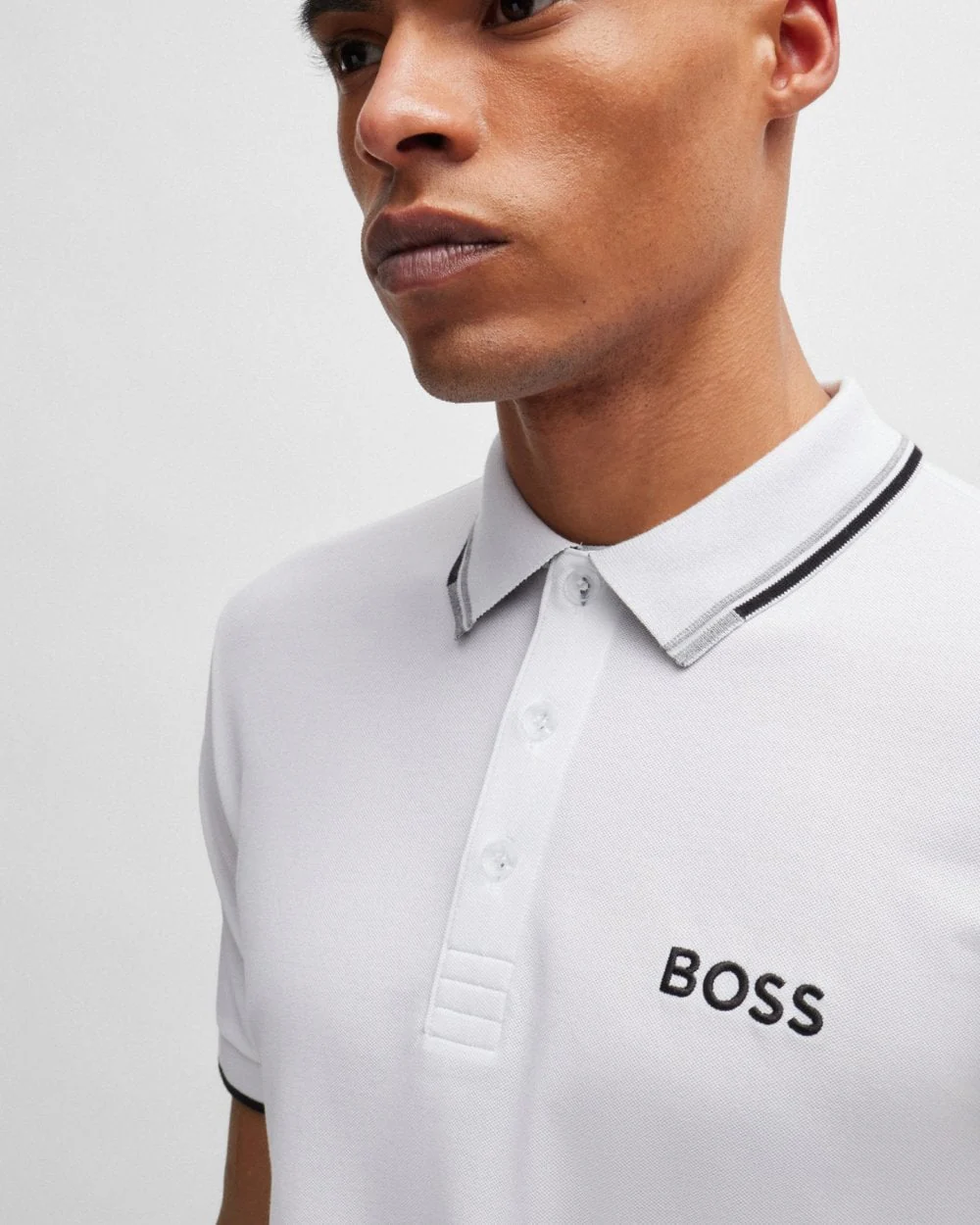 BOSS Green Paddy Pro Mens Cotton Blend Polo Shirt With Contrast Logos NOS - White 100 - Image 2