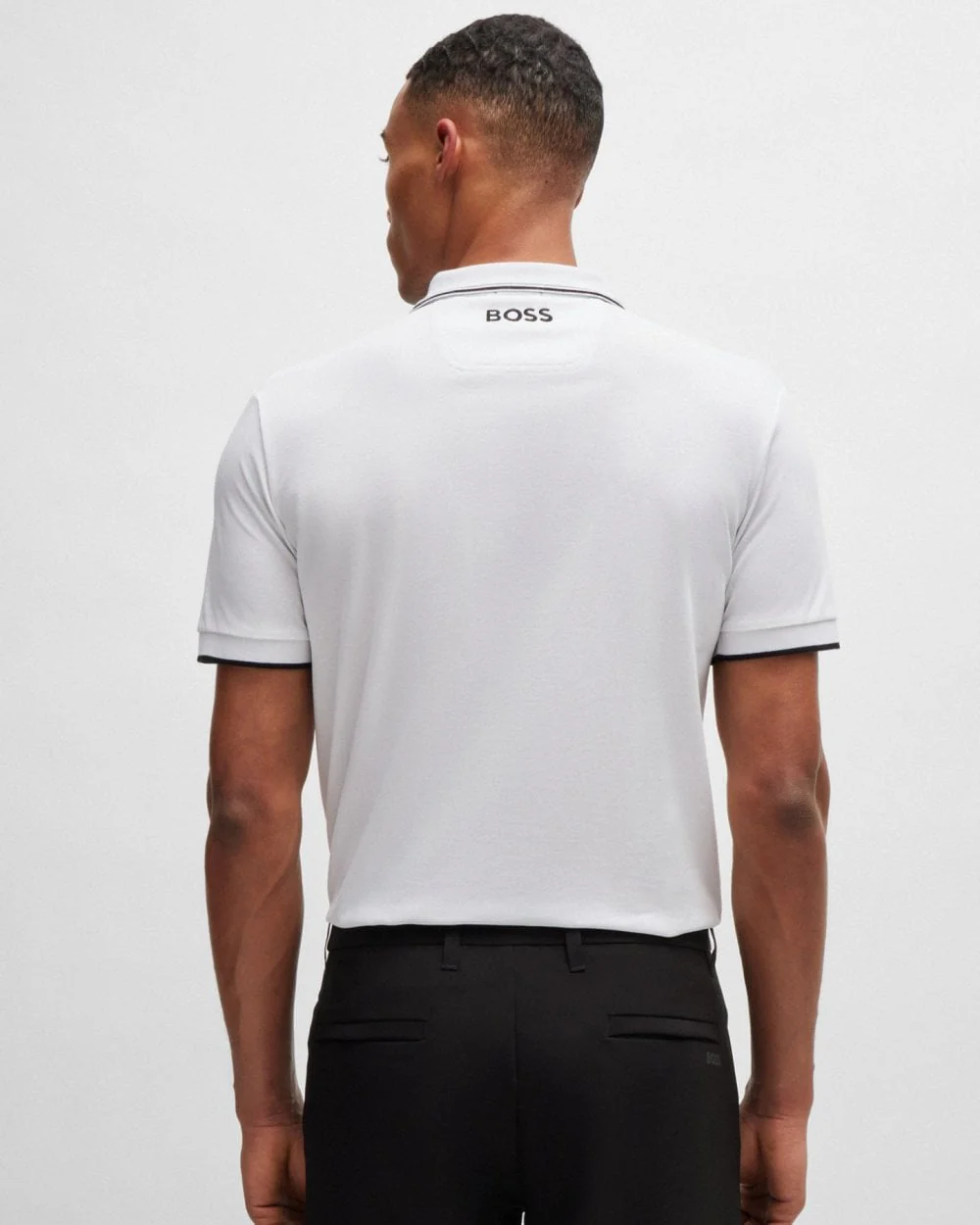 BOSS Green Paddy Pro Mens Cotton Blend Polo Shirt With Contrast Logos NOS - White 100 - Image 3