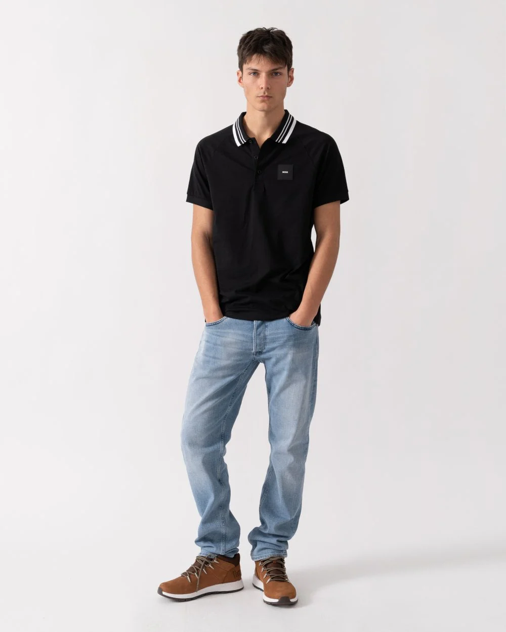 BOSS Green Paddy Rib Mens Polo Shirt - Black 001 - Image 3