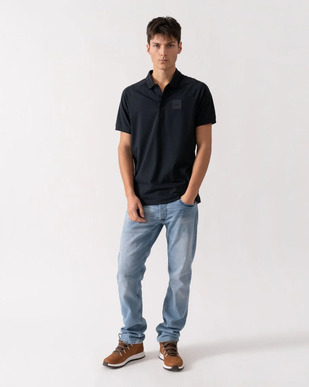 BOSS Green Paddy Rib Mens Polo Shirt - Dark Blue 402 - Image 3