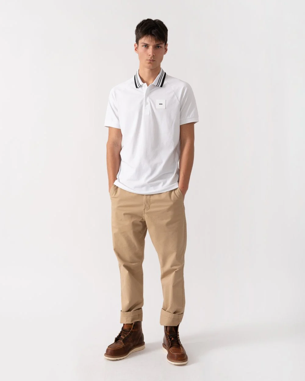 BOSS Green Paddy Rib Mens Polo Shirt - White 100 - Image 3