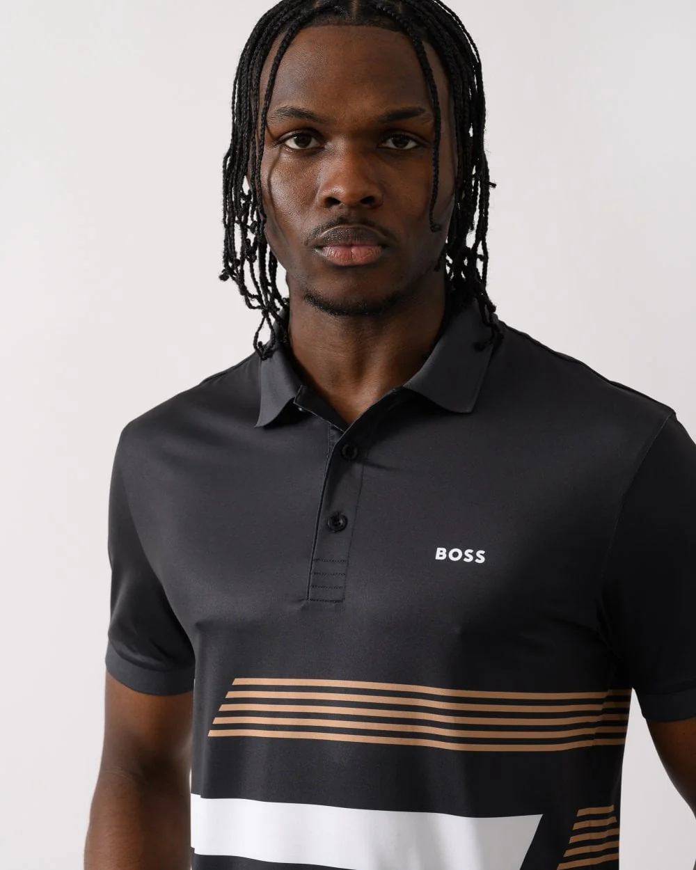 BOSS Green Paddy Tape Print Mens Polo Shirt - Image 2