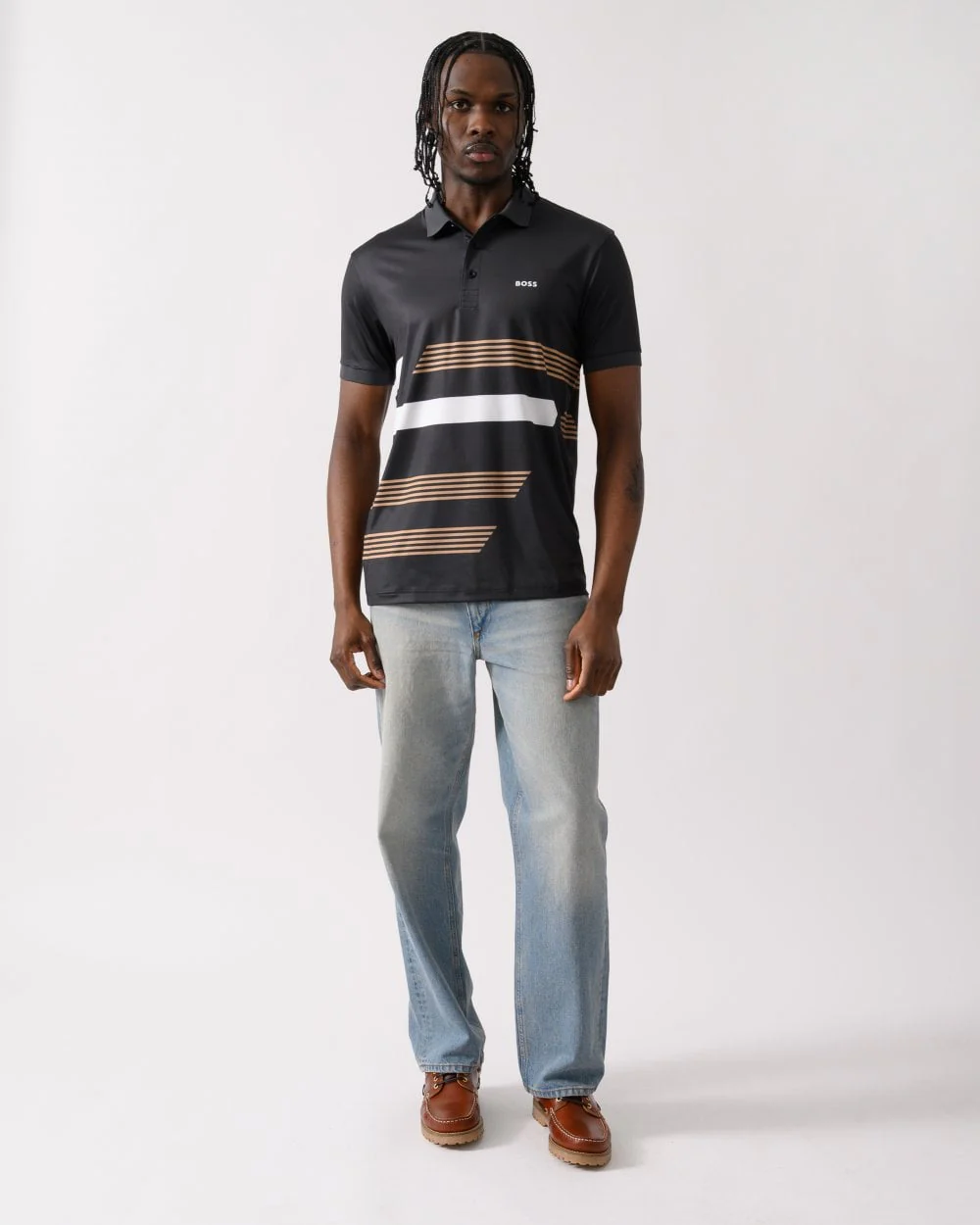 BOSS Green Paddy Tape Print Mens Polo Shirt - Image 3