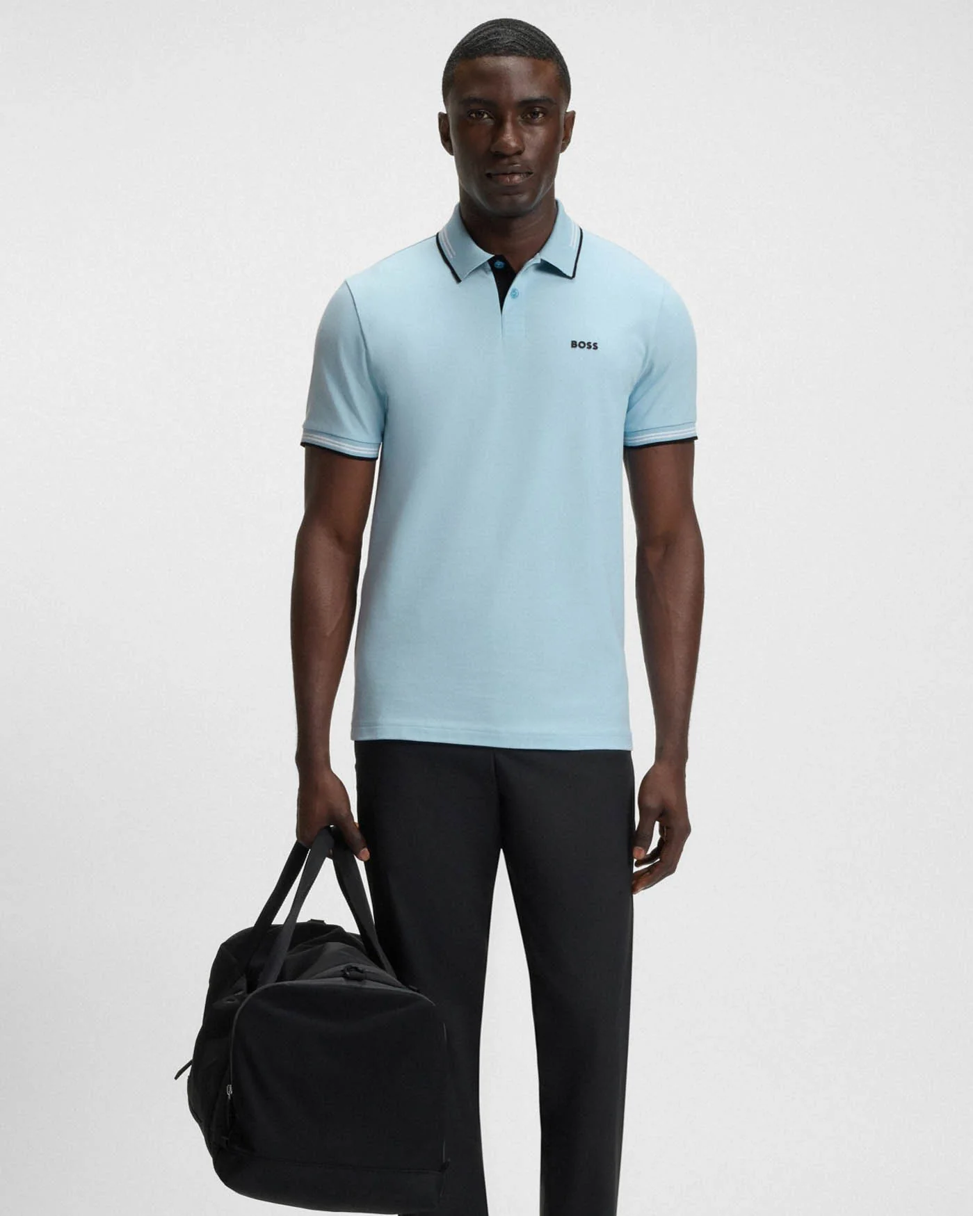 BOSS Green Paul Mens Short Sleeve Polo Shirt With Contrast Tipping - Light/Pastel Blue 455 - Image 3