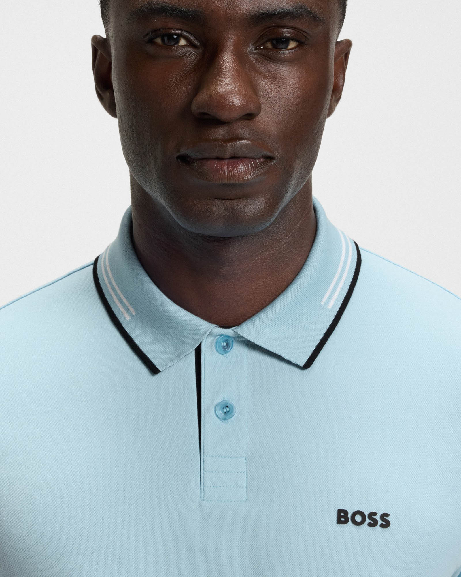 BOSS Green Paul Mens Short Sleeve Polo Shirt With Contrast Tipping - Light/Pastel Blue 455 - Image 4