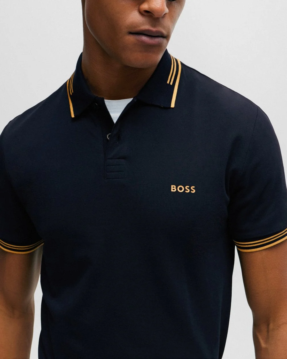 BOSS Green Paul Mens Short Sleeve Polo Shirt With Contrast Tipping NOS - Dark Blue 401 - Image 2