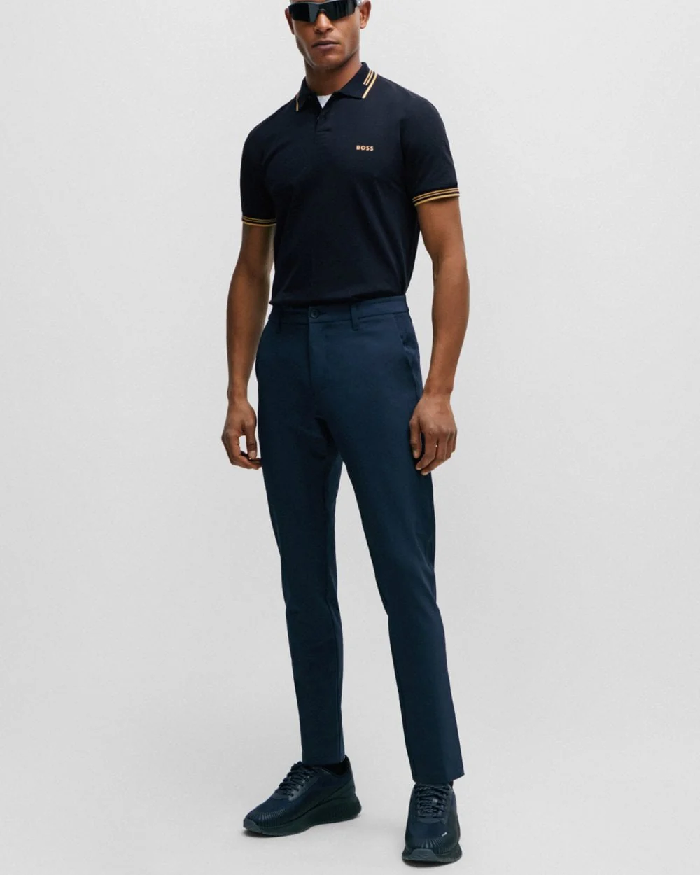 BOSS Green Paul Mens Short Sleeve Polo Shirt With Contrast Tipping NOS - Dark Blue 401 - Image 3
