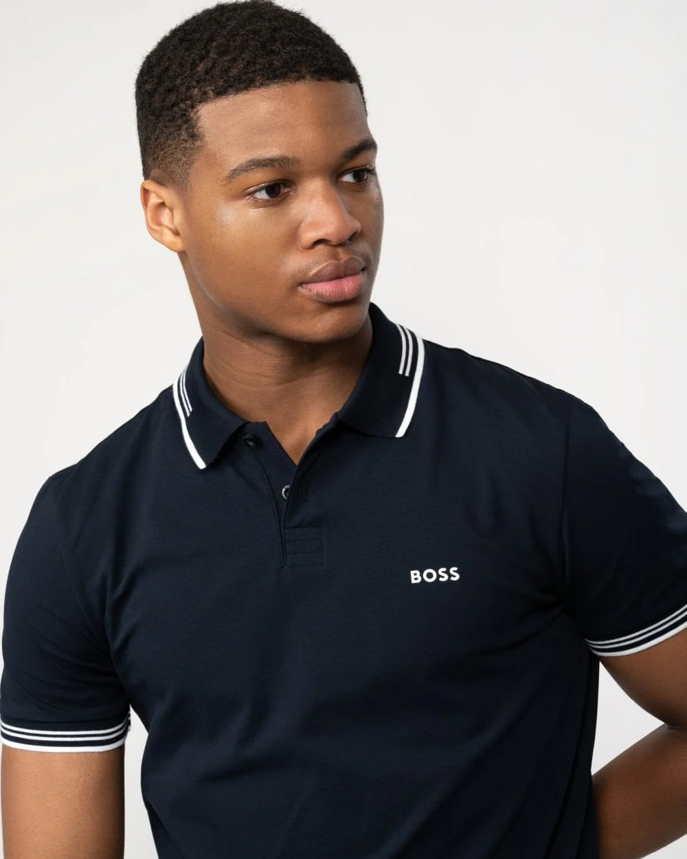 BOSS Green Paul Mens Short Sleeve Polo Shirt With Contrast Tipping NOS - Dark Blue 402 - Image 2