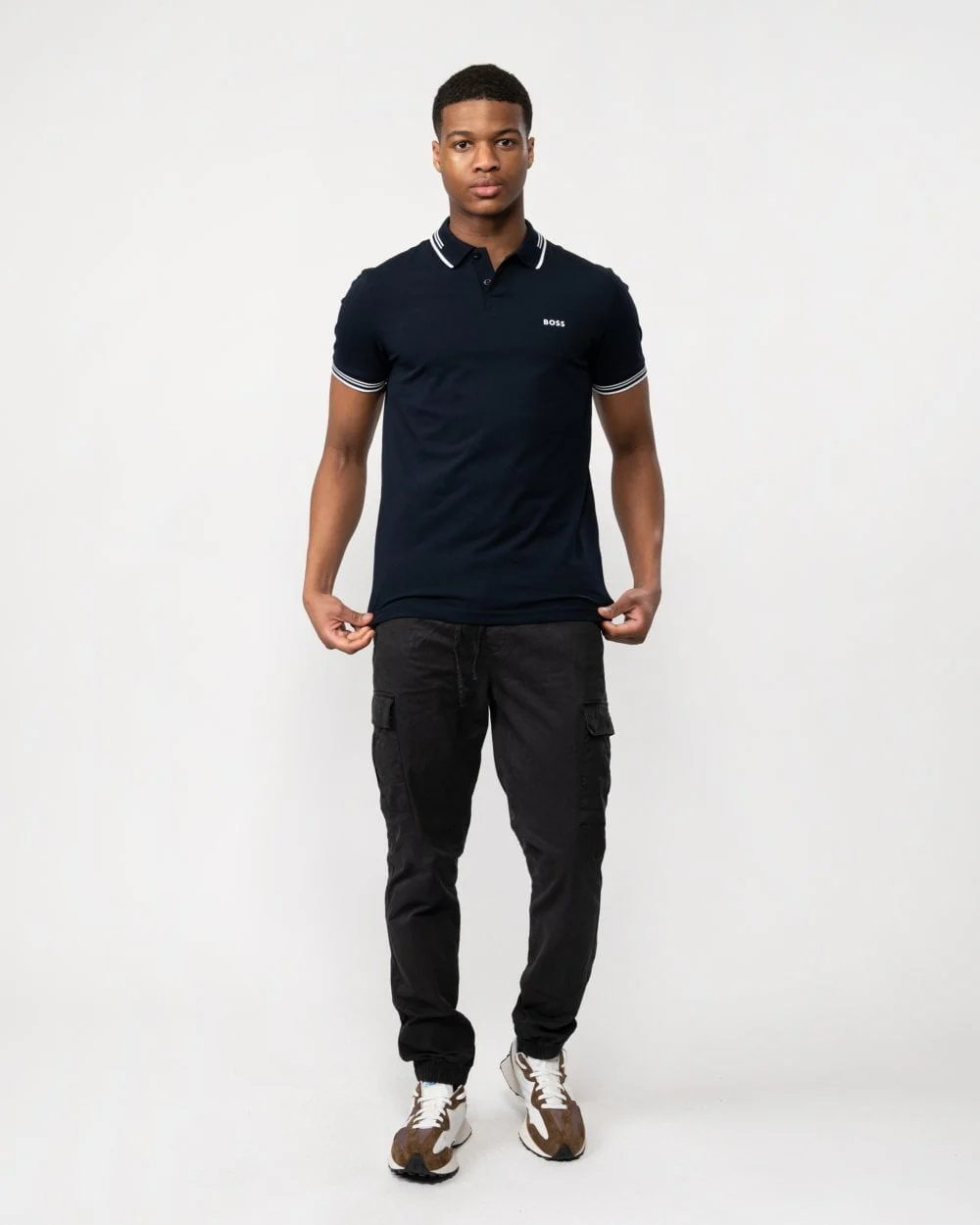 BOSS Green Paul Mens Short Sleeve Polo Shirt With Contrast Tipping NOS - Dark Blue 402 - Image 3