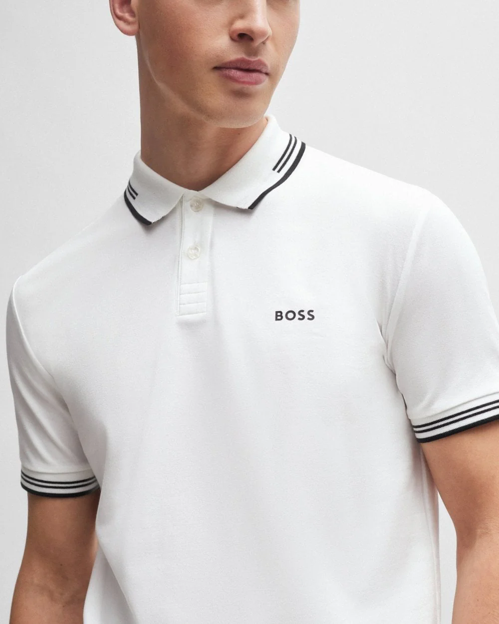 BOSS Green Paul Mens Short Sleeve Polo Shirt With Contrast Tipping NOS - White 100 - Image 2