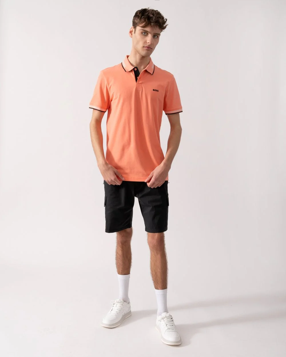 BOSS Green Paul Mens Short Sleeve Polo Shirt With Contrast Tipping - Pink 650 - Image 3