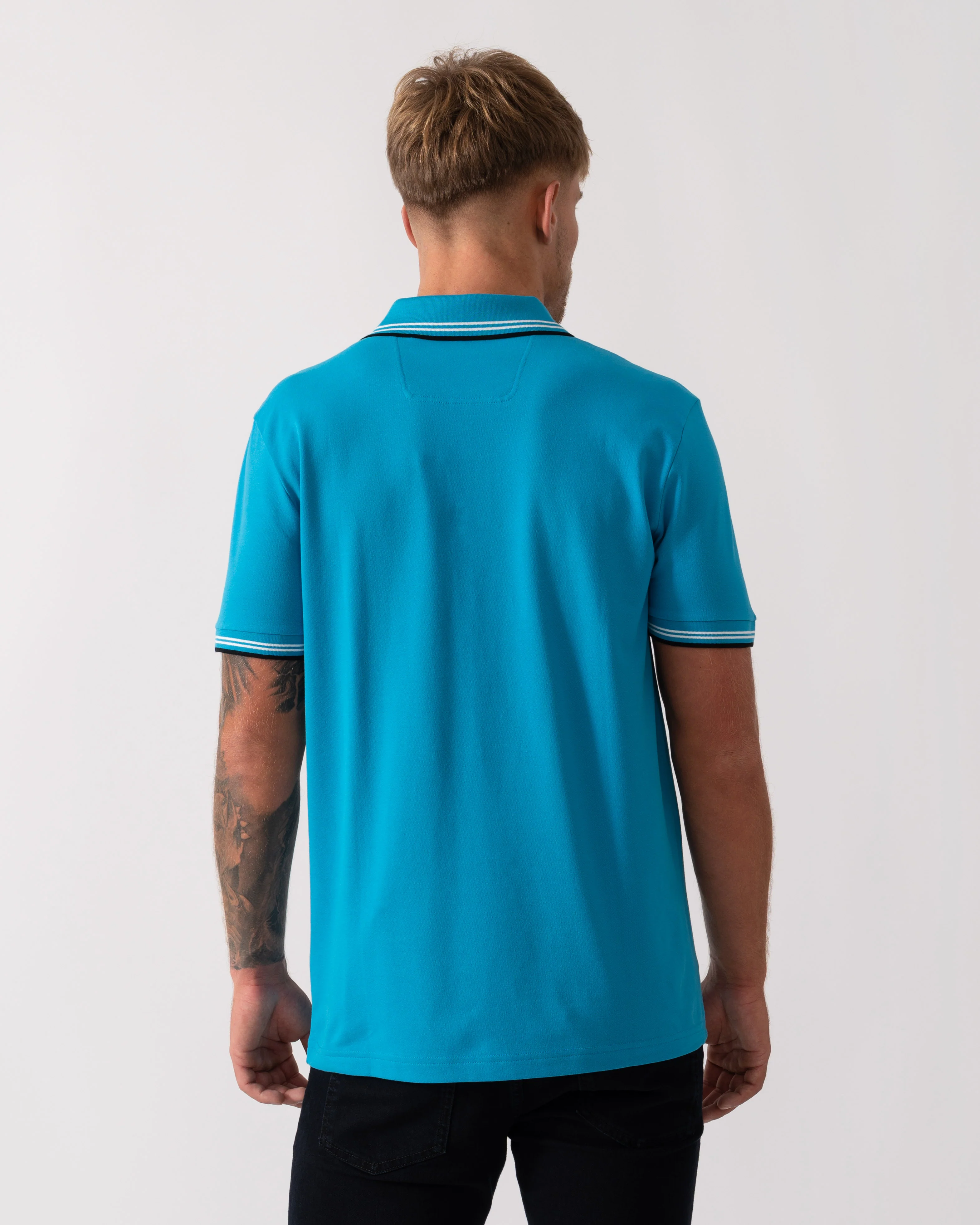 BOSS Green Paul Mens Short Sleeve Polo Shirt With Contrast Tipping - Turquoise/Aqua 443 - Image 4