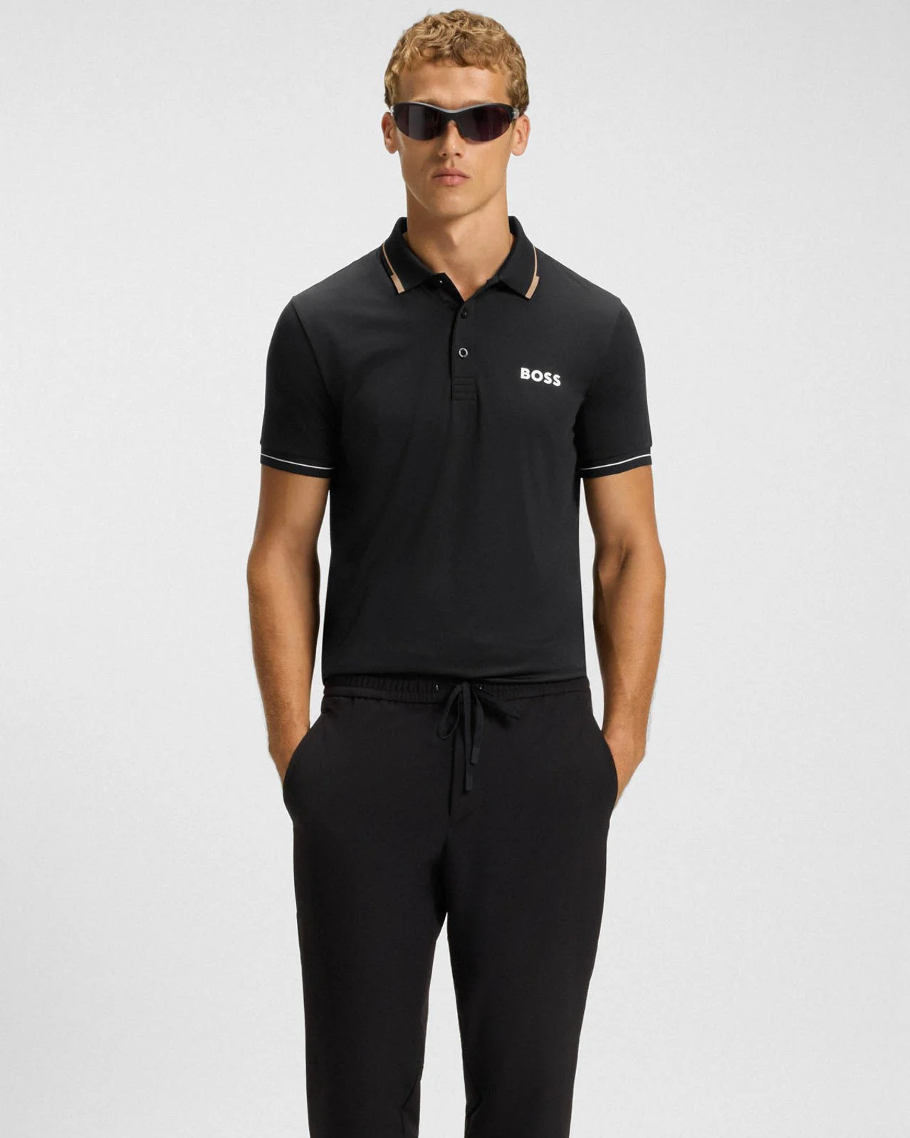 BOSS Green Paul Pro Mens Tipped Polo Shirt - Black 005 - Image 3