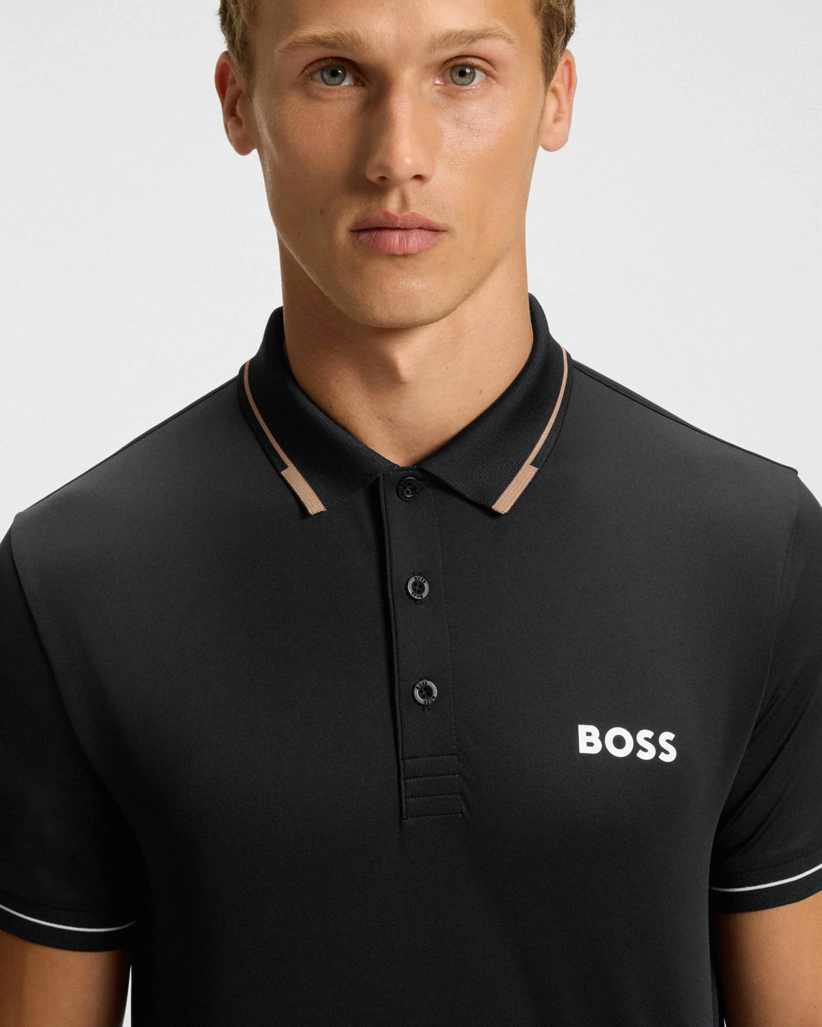 BOSS Green Paul Pro Mens Tipped Polo Shirt - Black 005 - Image 4