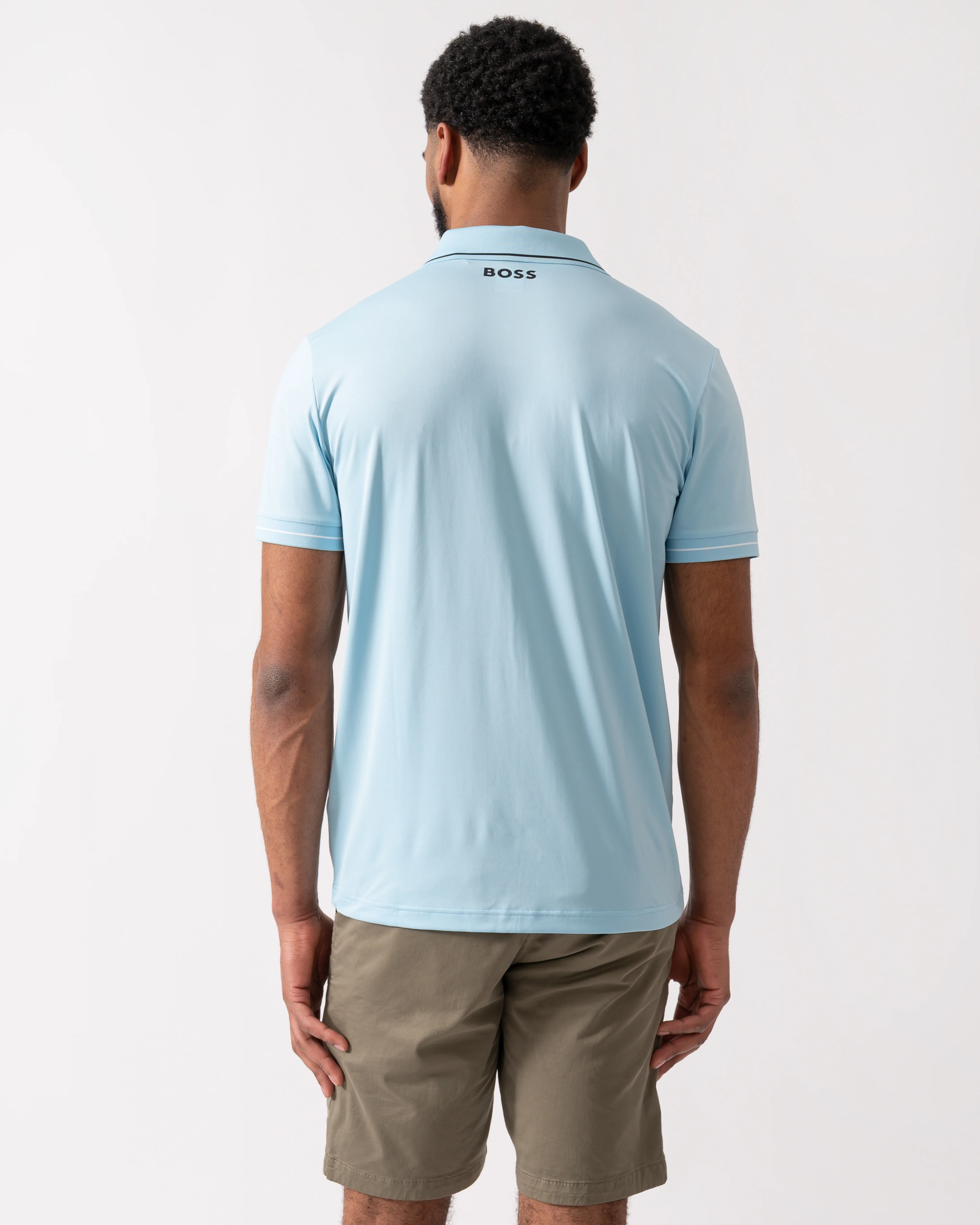 BOSS Green Paul Pro Mens Tipped Polo Shirt - Light/Pastel Blue 455 - Image 3