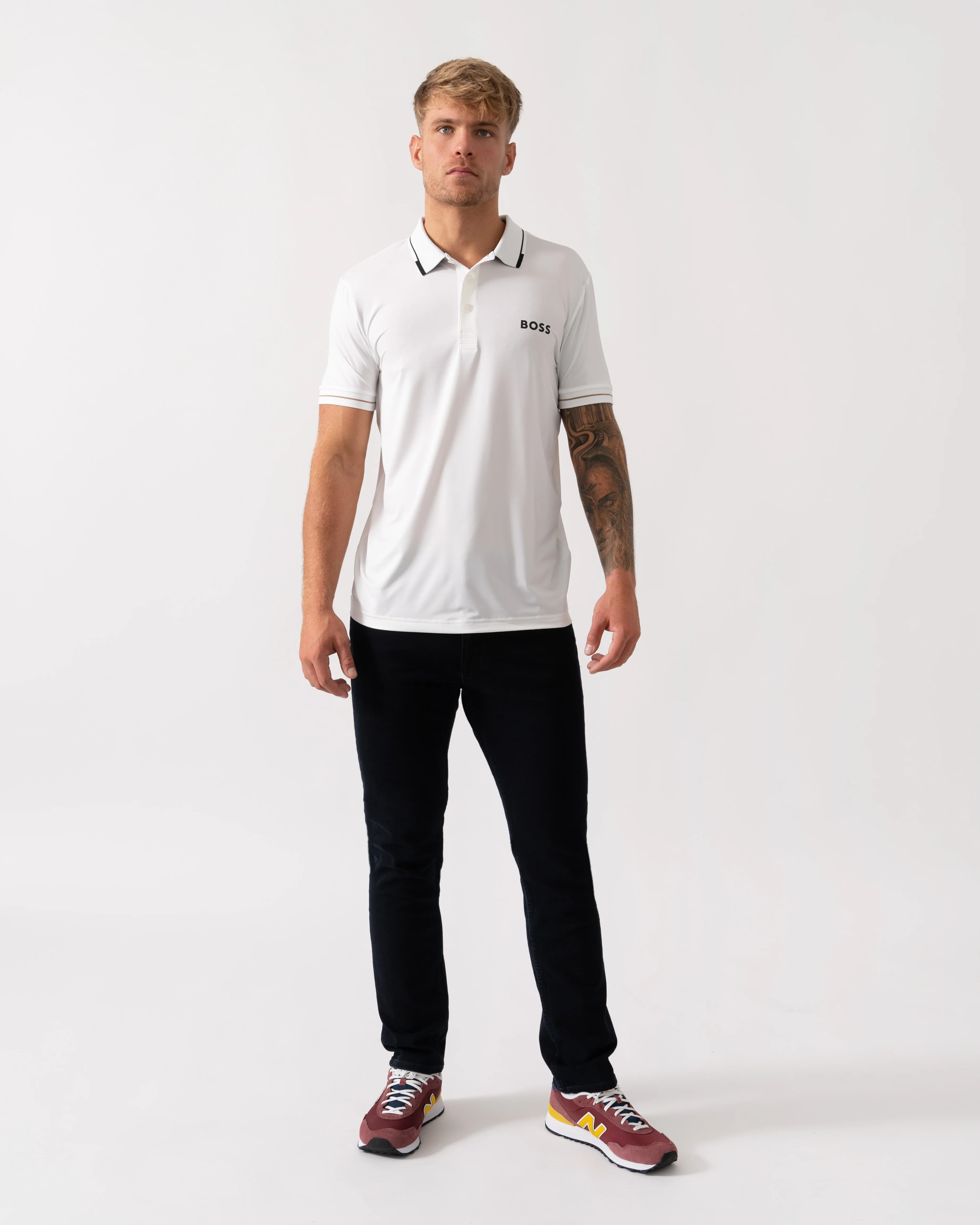 BOSS Green Paul Pro Mens Tipped Polo Shirt - Natural 104 - Image 2