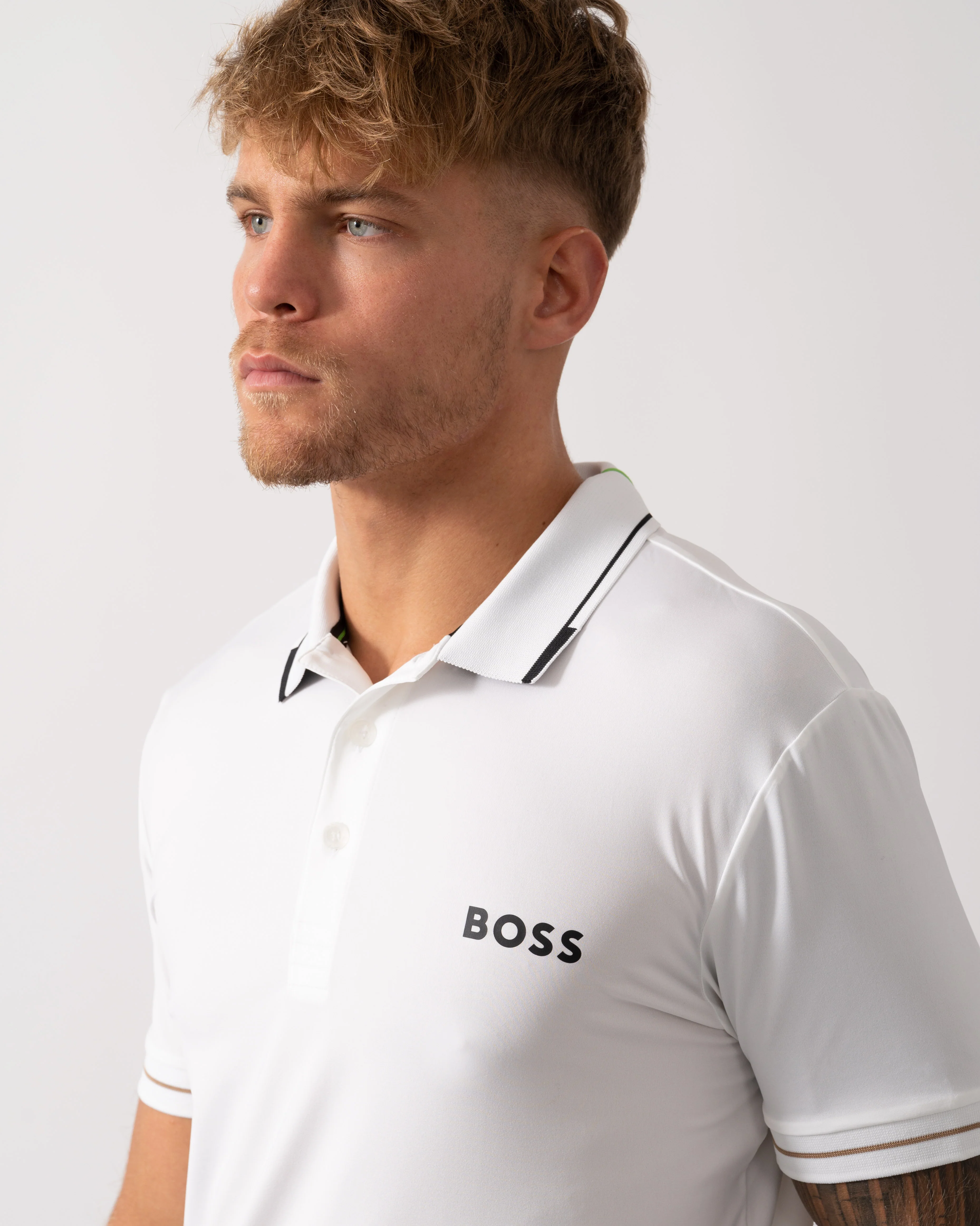 BOSS Green Paul Pro Mens Tipped Polo Shirt - Natural 104 - Image 3