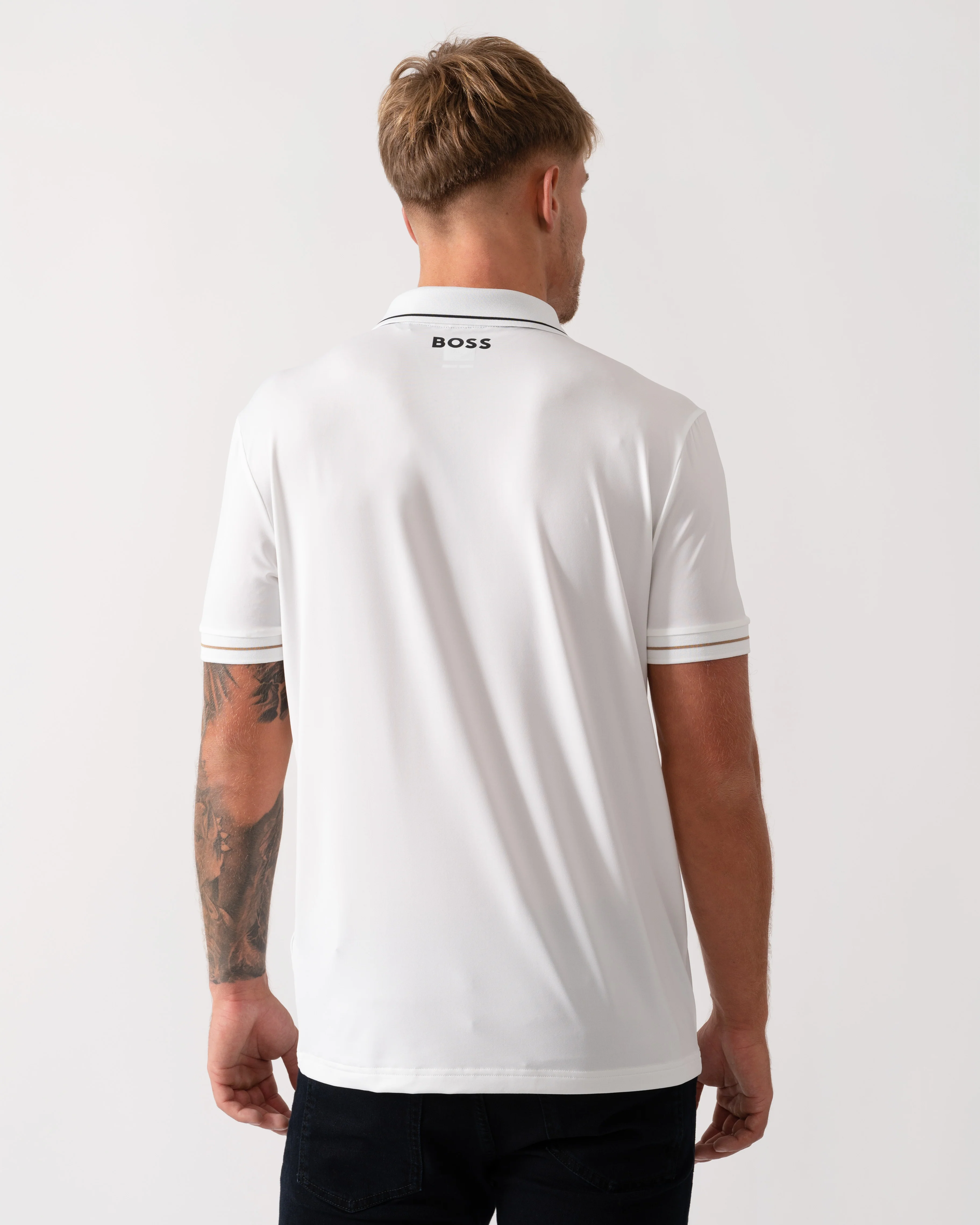 BOSS Green Paul Pro Mens Tipped Polo Shirt - Natural 104 - Image 4