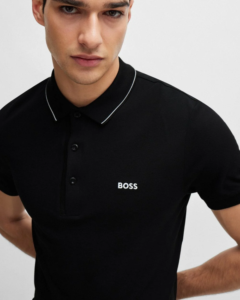 BOSS Green Paule 4 Mens Tipped Collar Polo Shirt NOS - Black 003 - Image 2