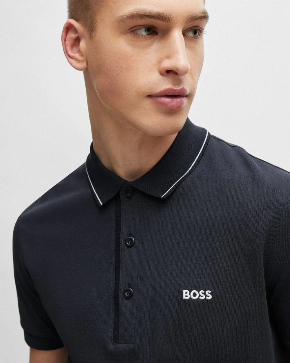 BOSS Green Paule 4 Mens Tipped Collar Polo Shirt NOS - Dark Blue 402 - Image 2
