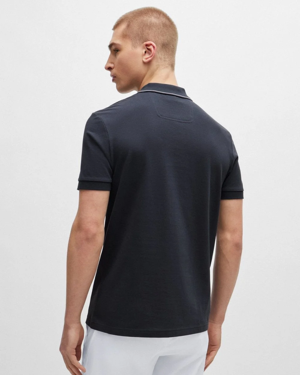 BOSS Green Paule 4 Mens Tipped Collar Polo Shirt NOS - Dark Blue 402 - Image 4