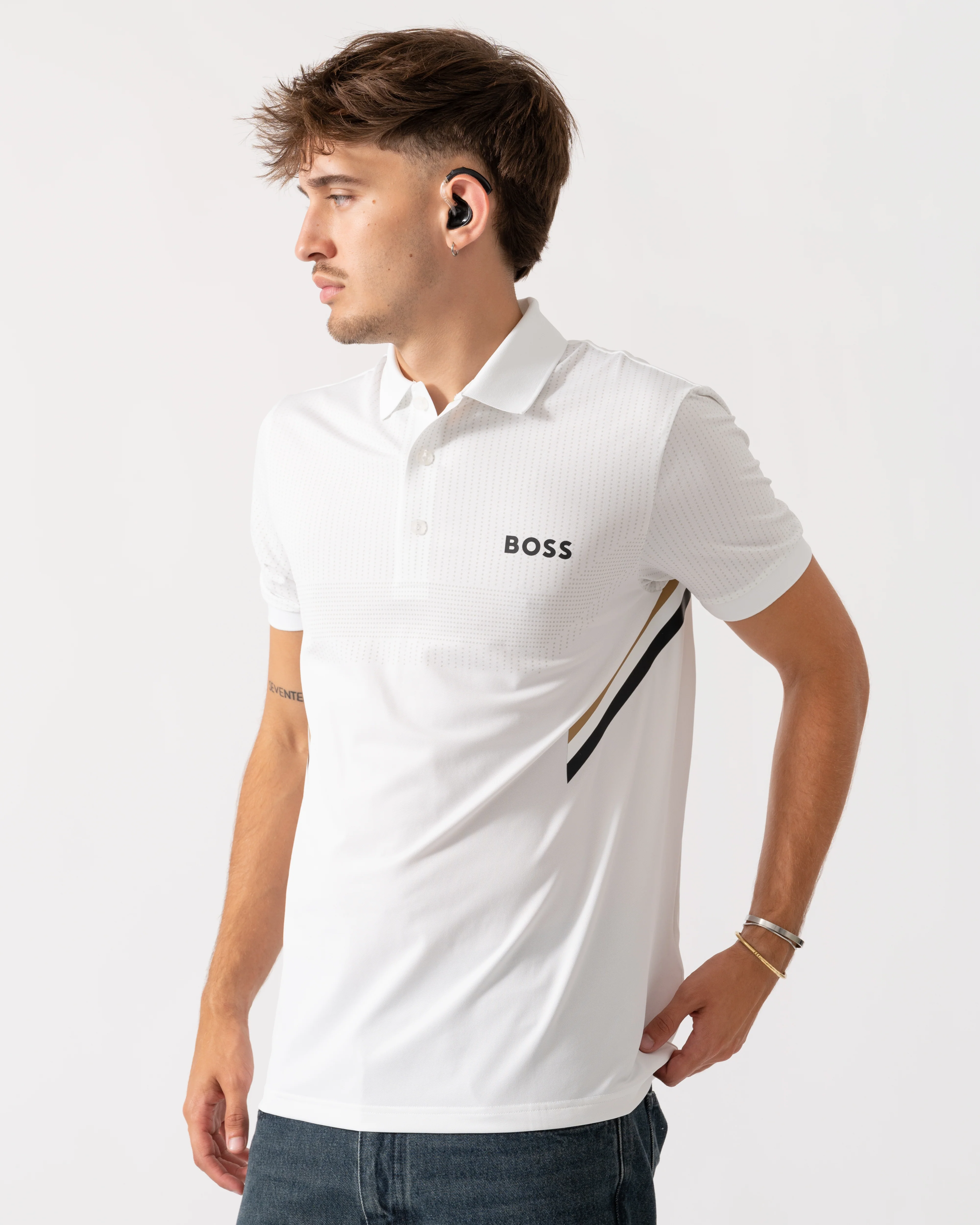 BOSS Green Paule TOC Mens Polo Shirt - White 100 - Image 4