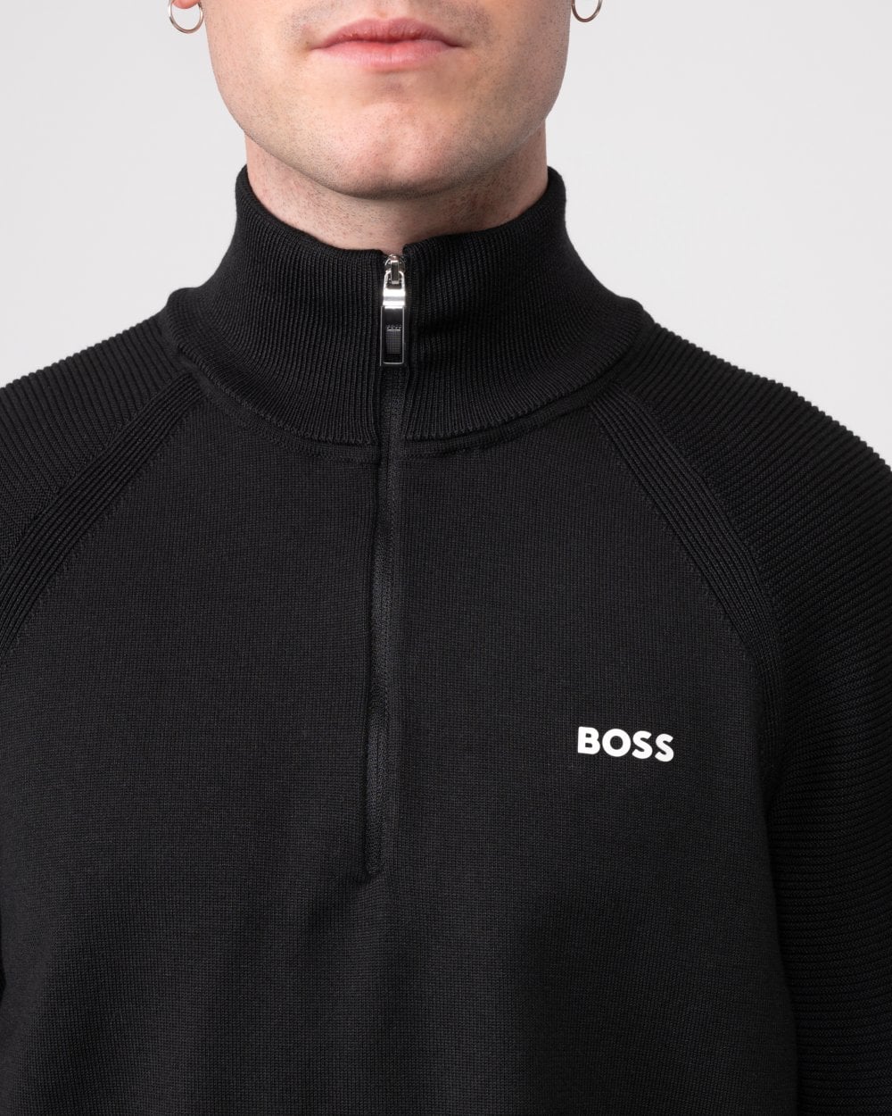 BOSS Green Perform-X Quarter Zip Mens Jumper - Black 001 - Image 2