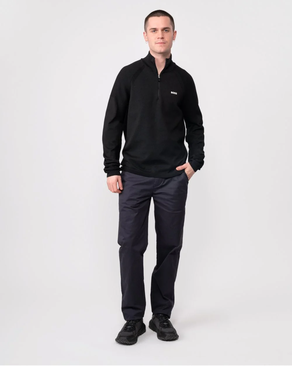 BOSS Green Perform-X Quarter Zip Mens Jumper - Black 001 - Image 4