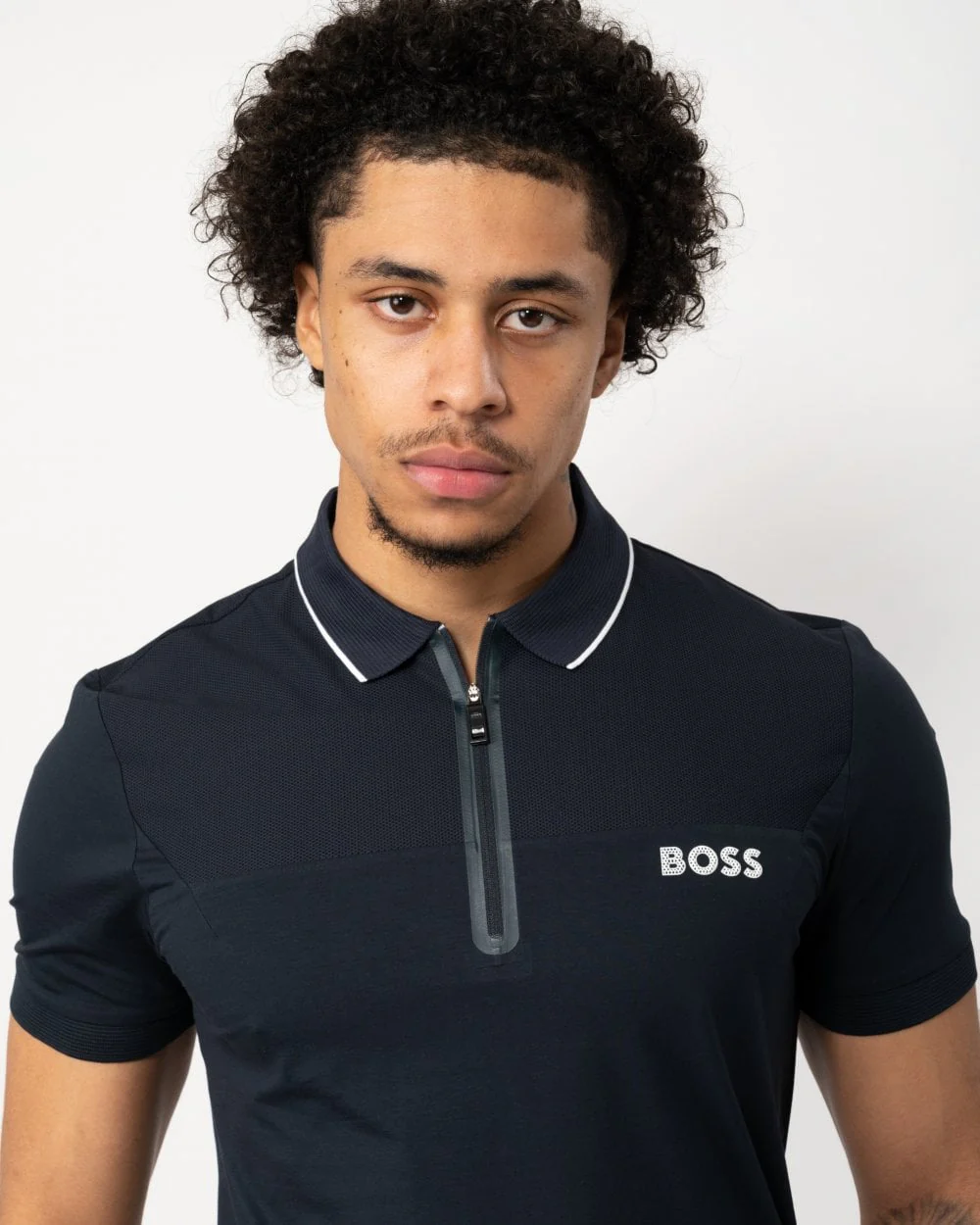 BOSS Green Philix Mens Slim Fit Zip-Neck Polo Shirt - Image 2
