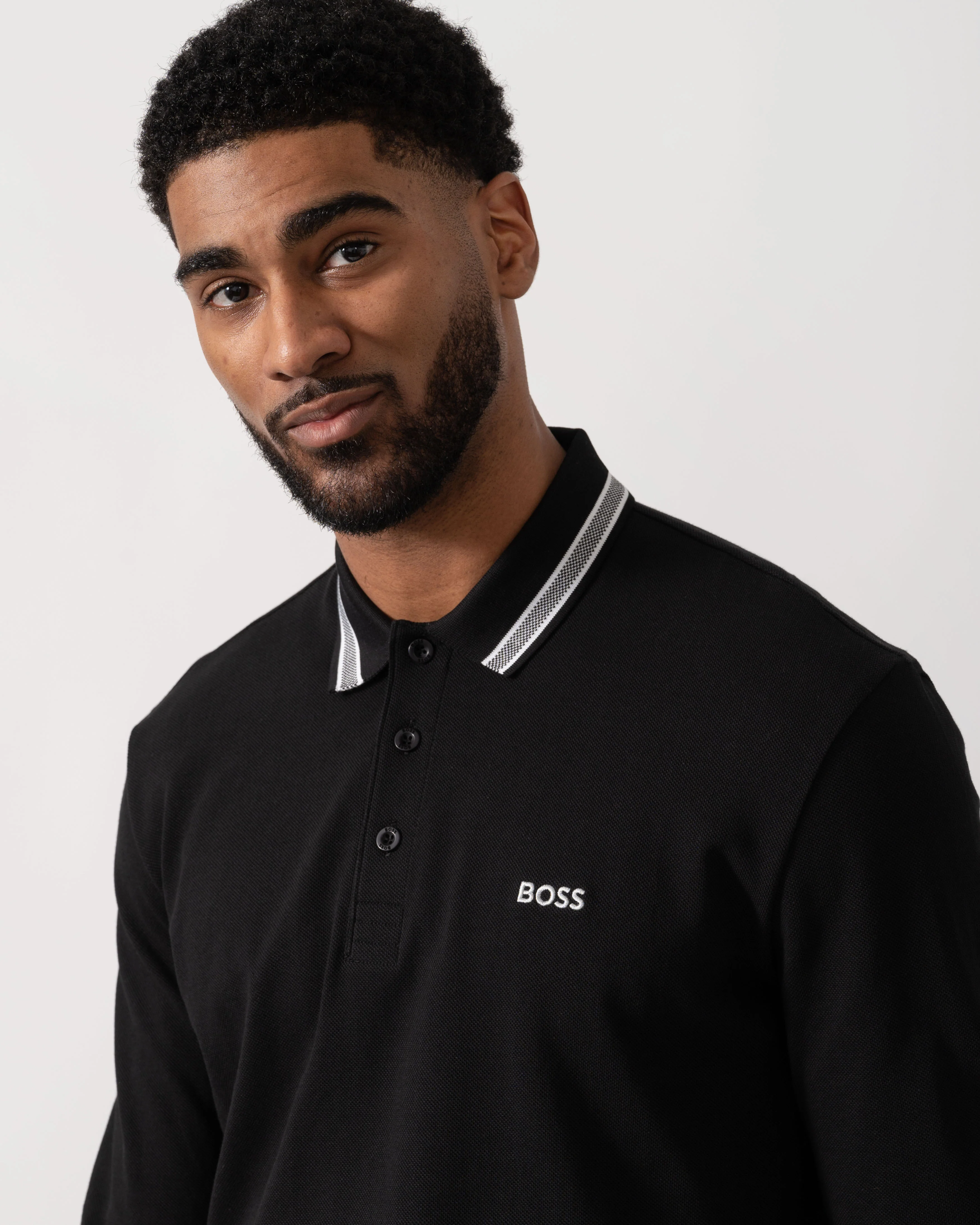 BOSS Green Mens Plisy Long Sleeve Polo Shirt - Black 001 - Image 2