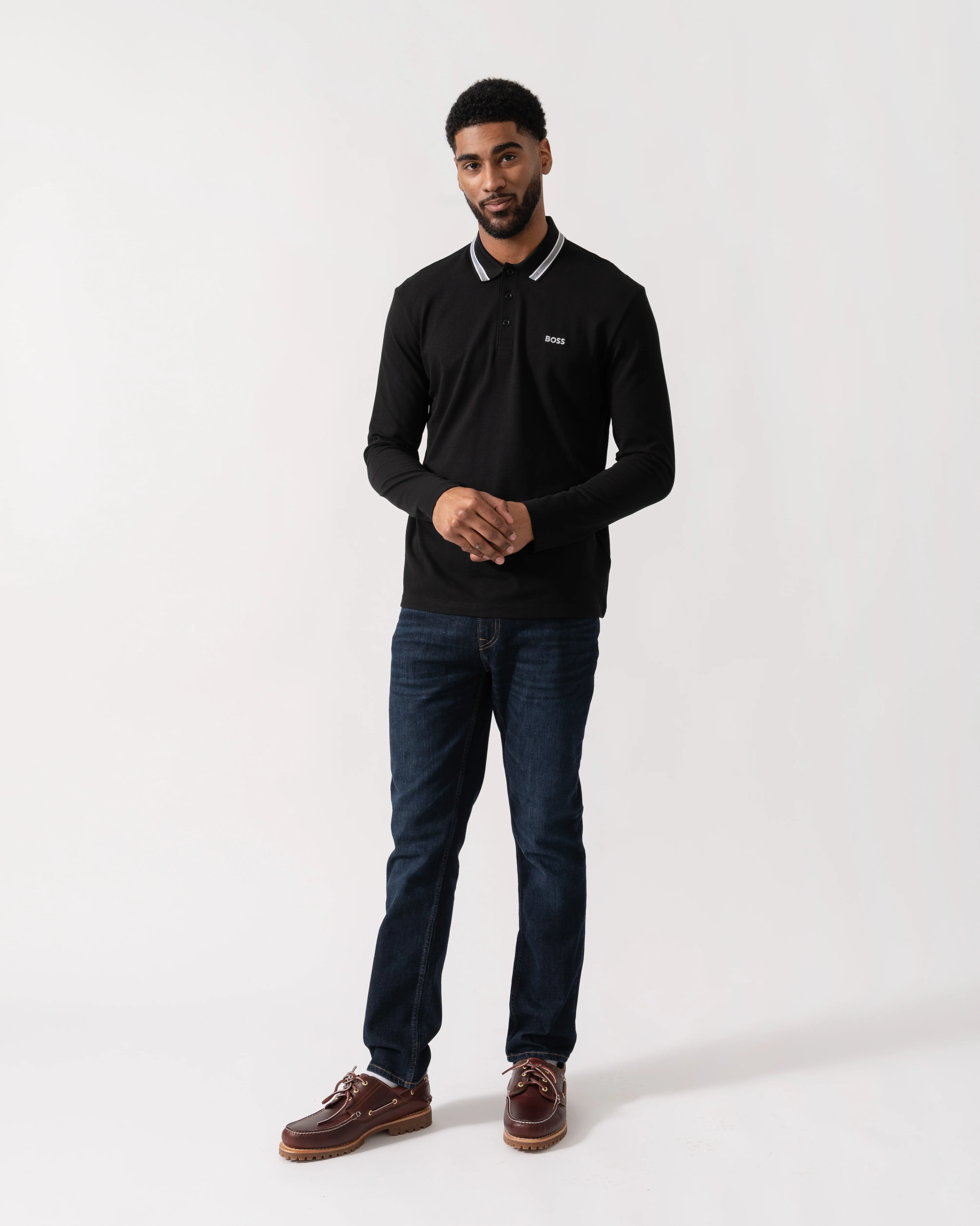 BOSS Green Mens Plisy Long Sleeve Polo Shirt - Black 001 - Image 3