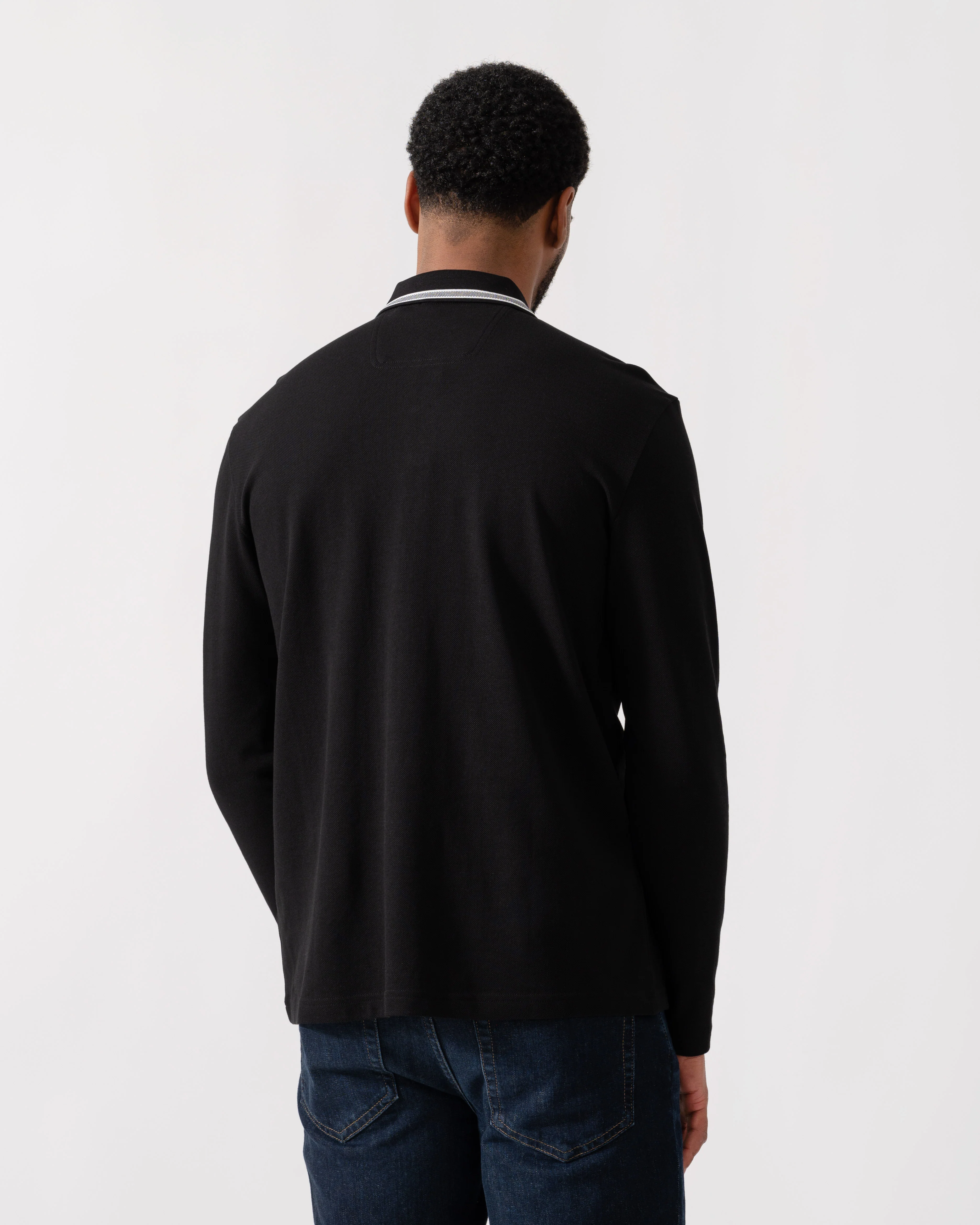 BOSS Green Mens Plisy Long Sleeve Polo Shirt - Black 001 - Image 4