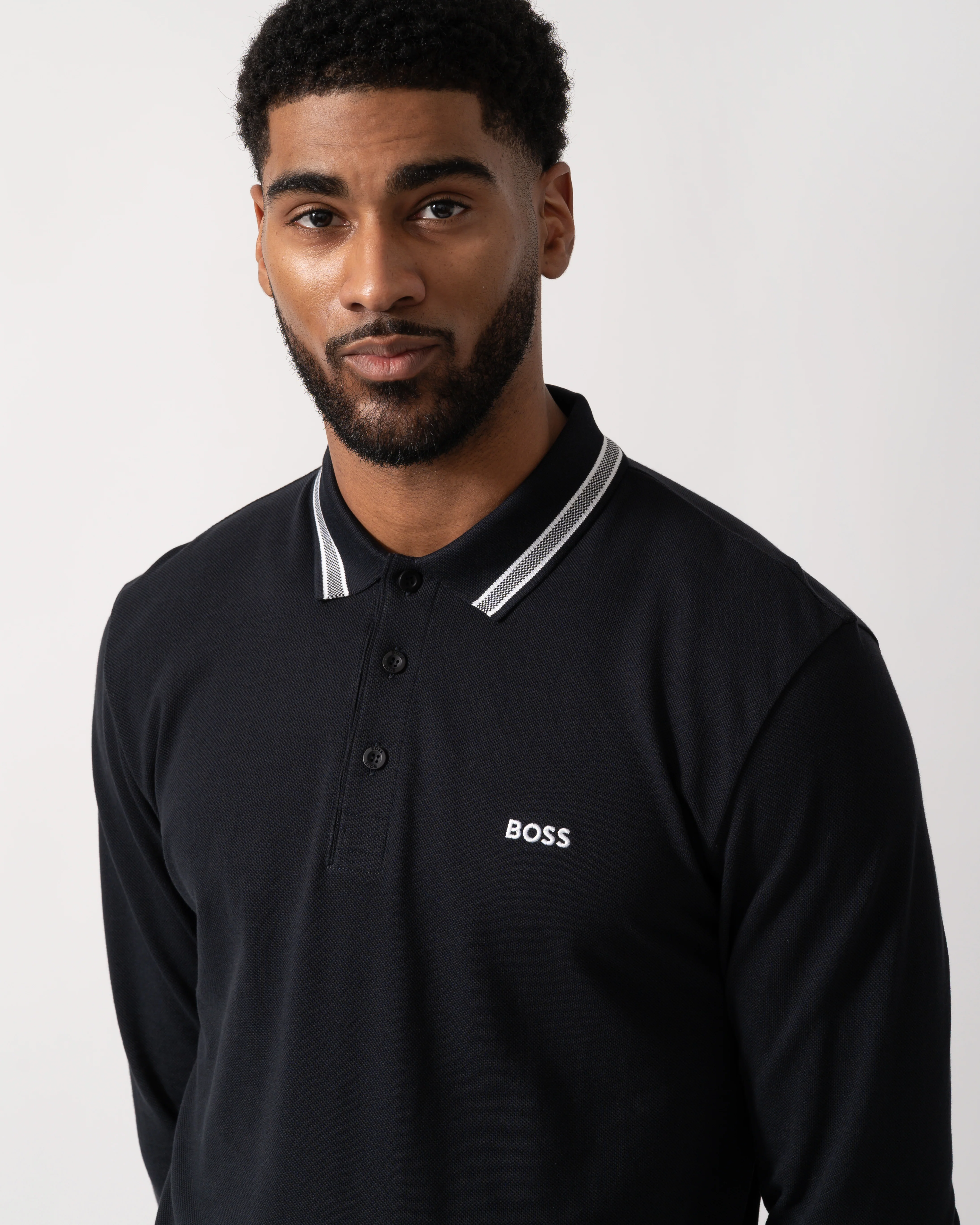 BOSS Green Plisy Mens Long Sleeve Polo Shirt - Dark Blue 402 - Image 3