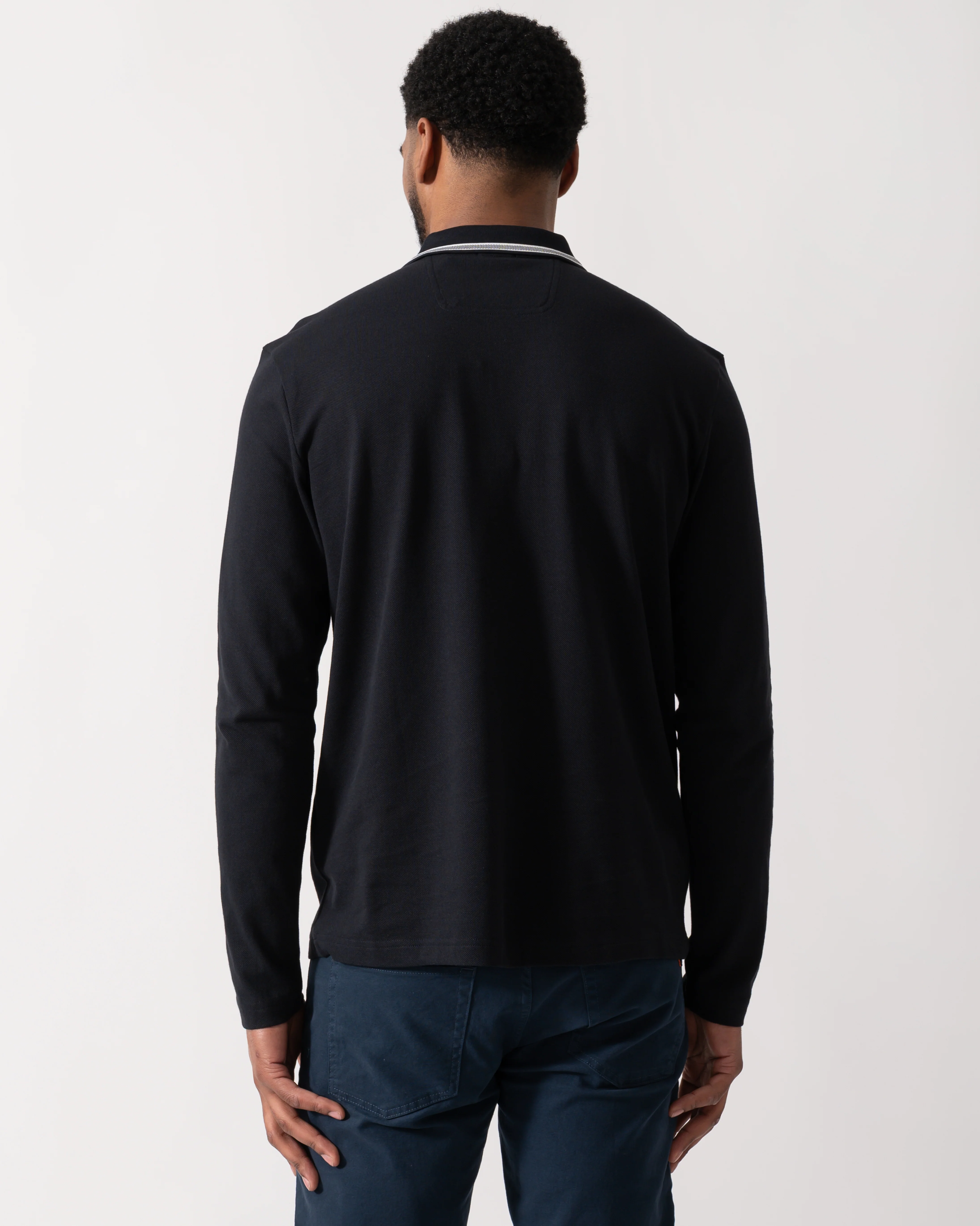 BOSS Green Plisy Mens Long Sleeve Polo Shirt - Dark Blue 402 - Image 4