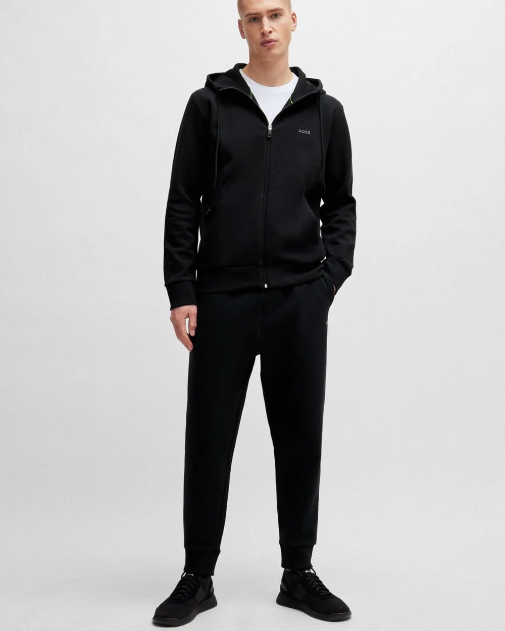 BOSS Green Saggy Mens Stretch Cotton Zip-Up Hoodie with Logo Print NOS - Black 001 - Image 2