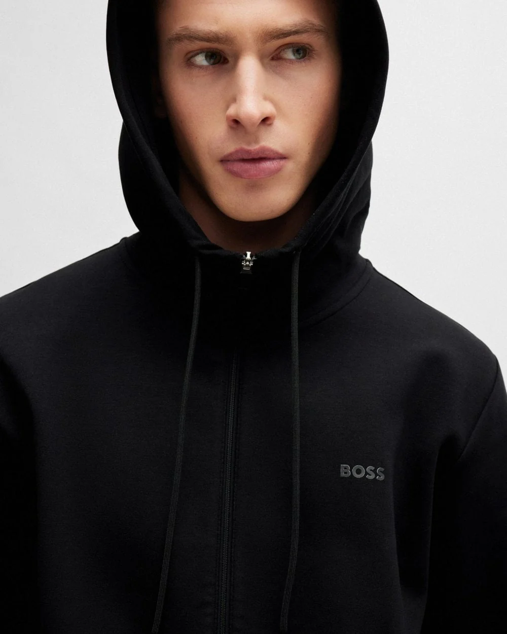 BOSS Green Saggy Mens Stretch Cotton Zip-Up Hoodie with Logo Print NOS - Black 001 - Image 3
