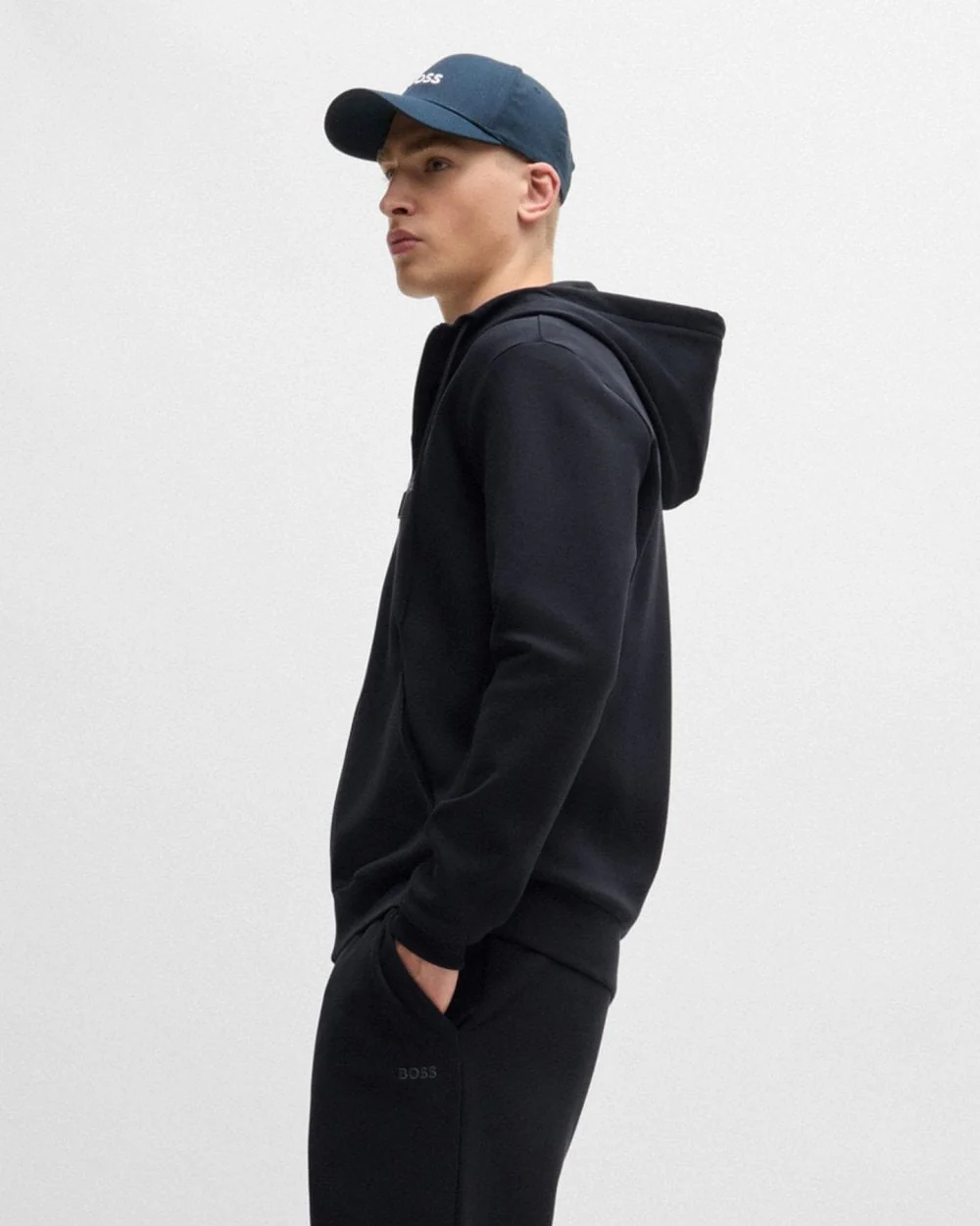 BOSS Green Saggy Mens Stretch Cotton Zip-Up Hoodie with Logo Print NOS - Dark Blue 402 - Image 2