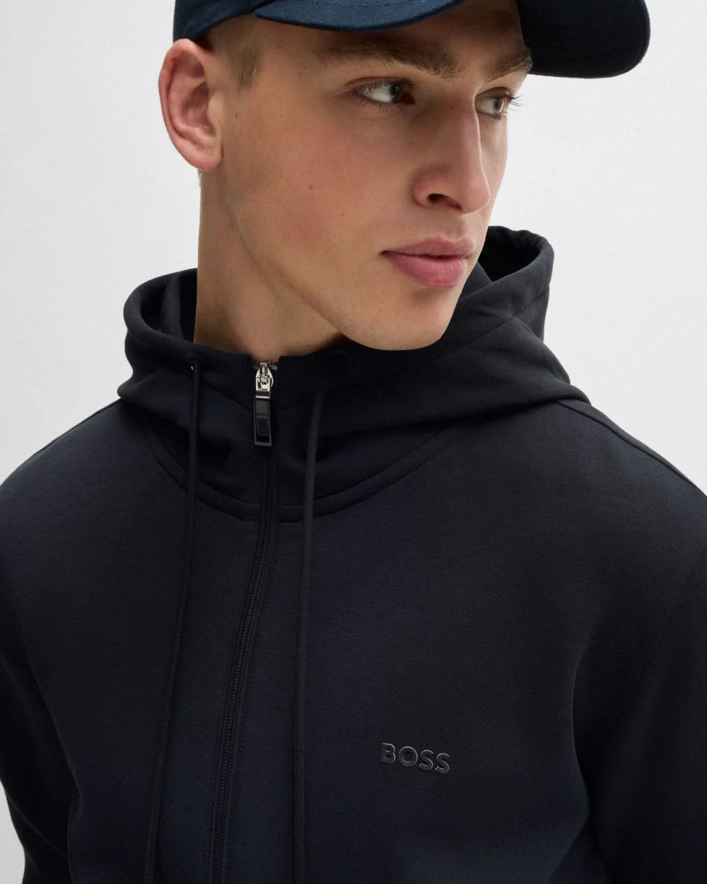 BOSS Green Saggy Mens Stretch Cotton Zip-Up Hoodie with Logo Print NOS - Dark Blue 402 - Image 3