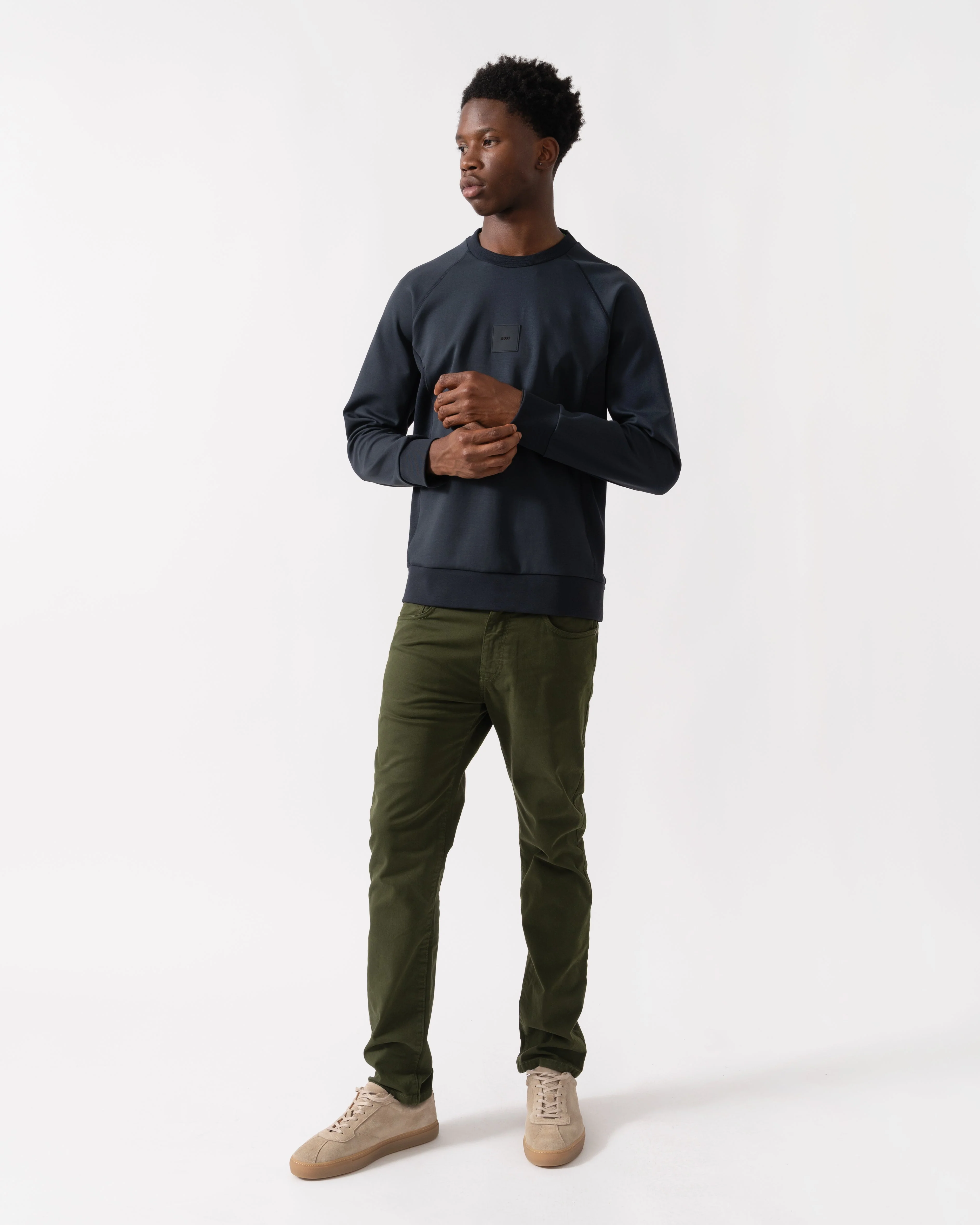 BOSS Green Salbo Rib Mens Crew Neck Sweatshirt - Dark Blue 402 - Image 2