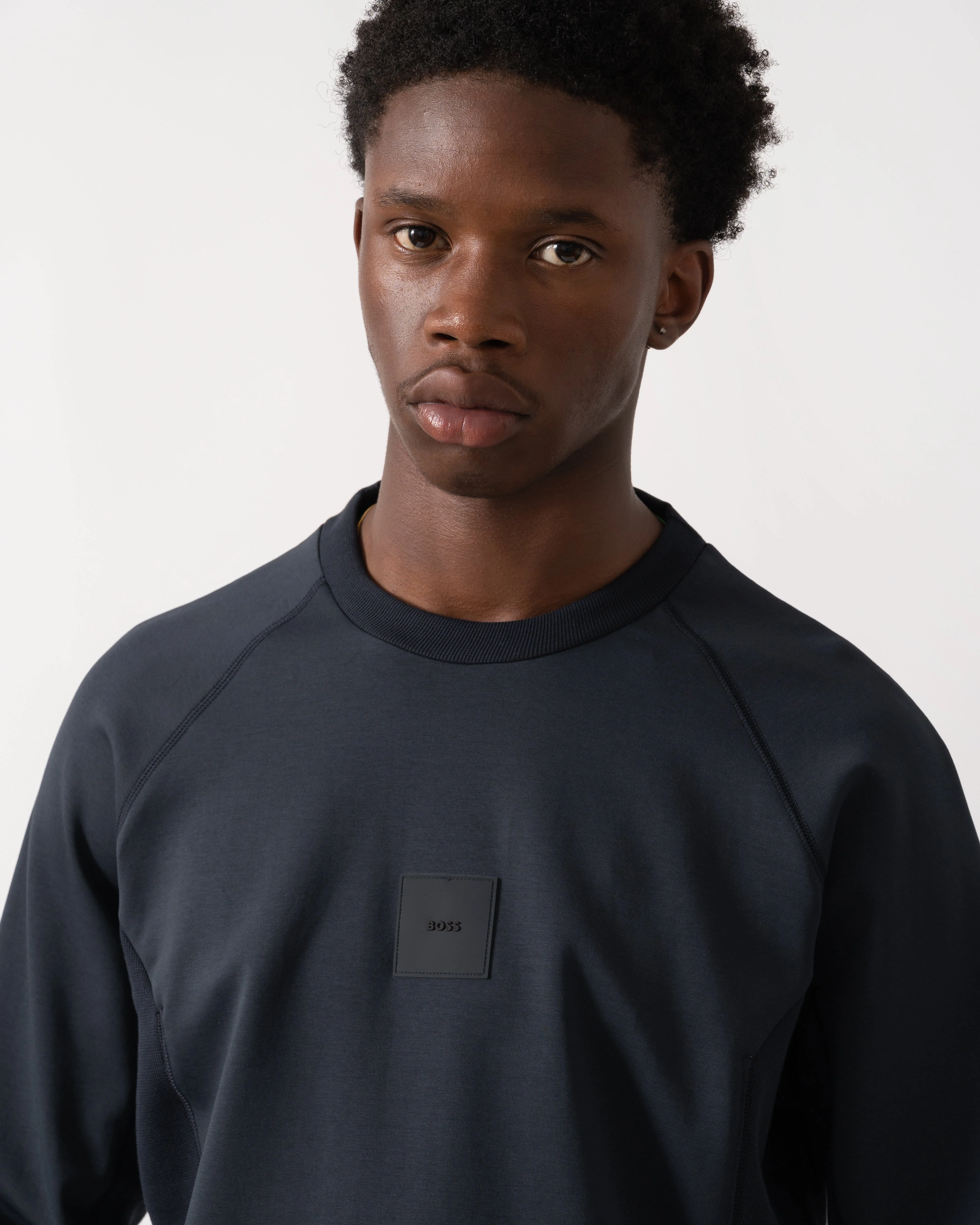 BOSS Green Salbo Rib Mens Crew Neck Sweatshirt - Dark Blue 402 - Image 3
