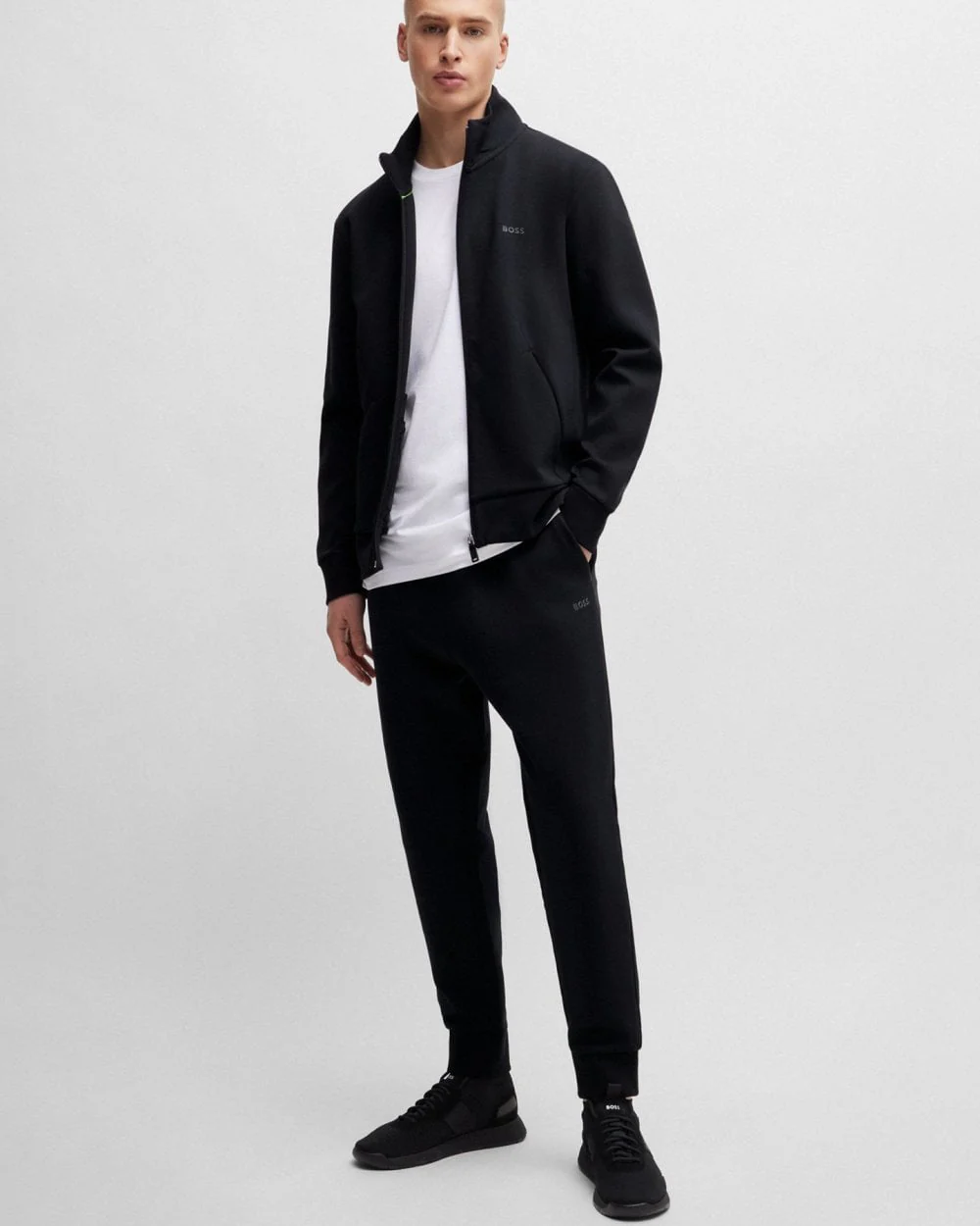BOSS Green Skaz Mens Stretch-Cotton Full Zip Sweatshirt with Logo Print - Black 001 - Image 2