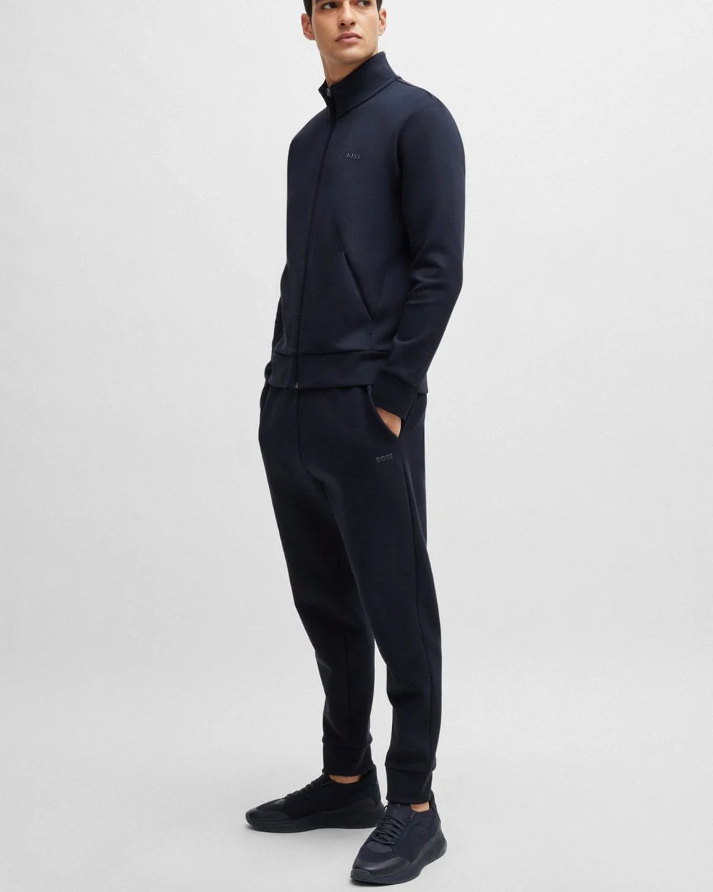 BOSS Green Skaz Mens Stretch-Cotton Full Zip Sweatshirt with Logo Print - Dark Blue 402 - Image 2