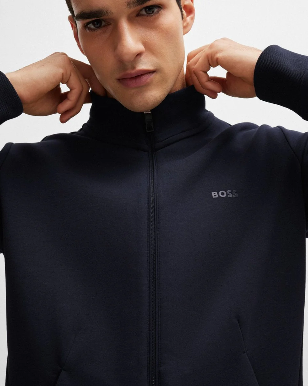 BOSS Green Skaz Mens Stretch-Cotton Full Zip Sweatshirt with Logo Print - Dark Blue 402 - Image 3