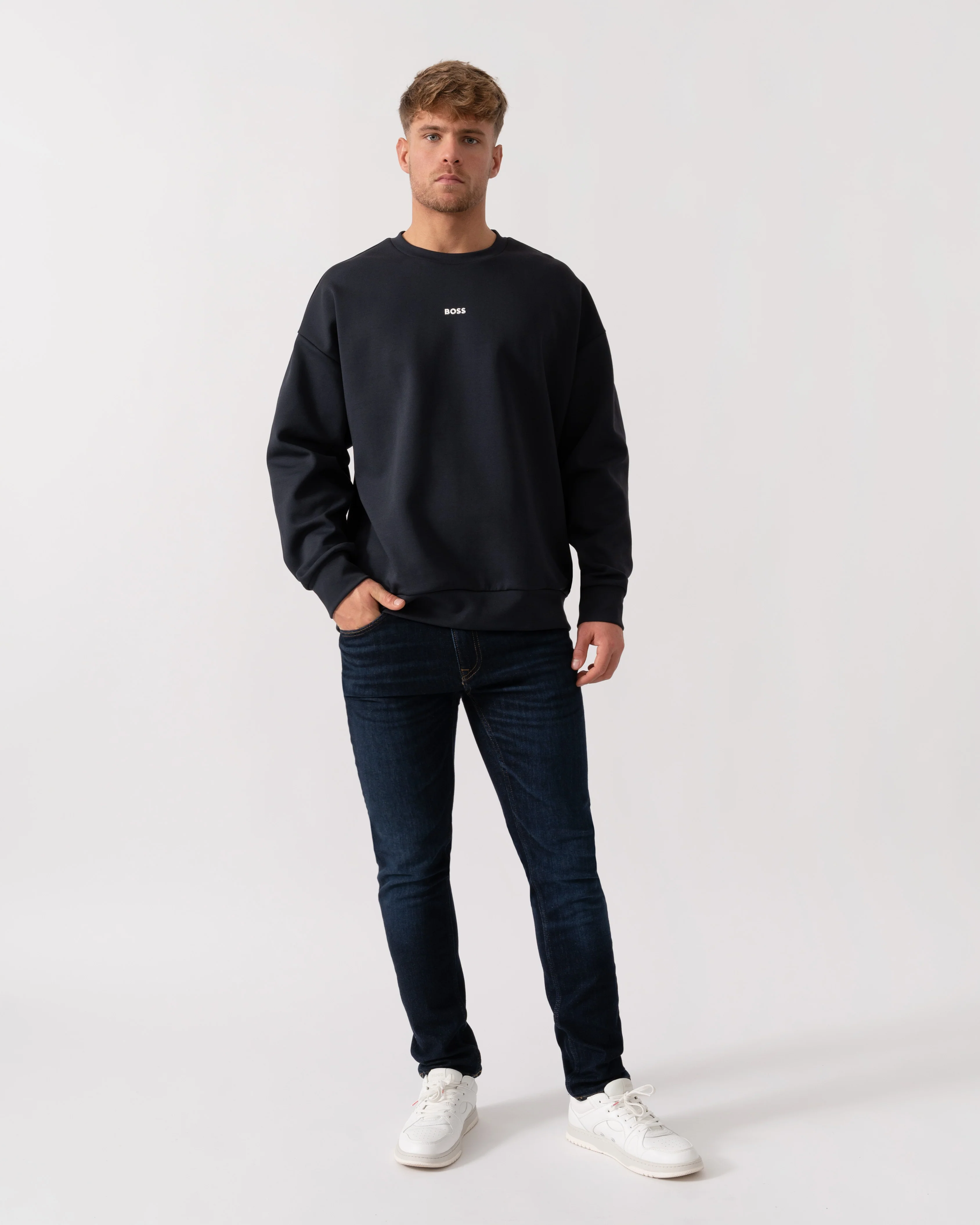 BOSS Green Stenson Mens Crew Neck Sweatshirt - Dark Blue 403 - Image 3