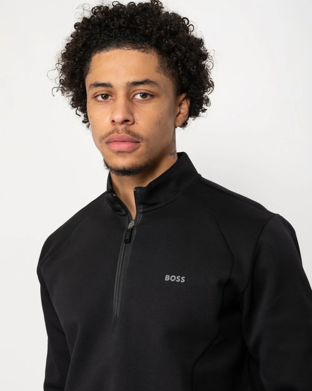 BOSS Green Sweat 1 Mens Quarter Zip Funnel Neck Sweatshirt - Image 2