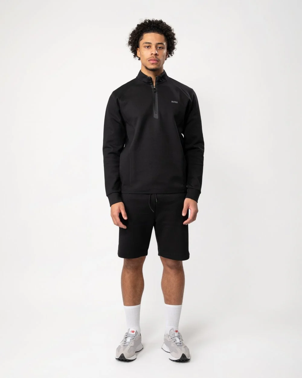 BOSS Green Sweat 1 Mens Quarter Zip Funnel Neck Sweatshirt - Image 4
