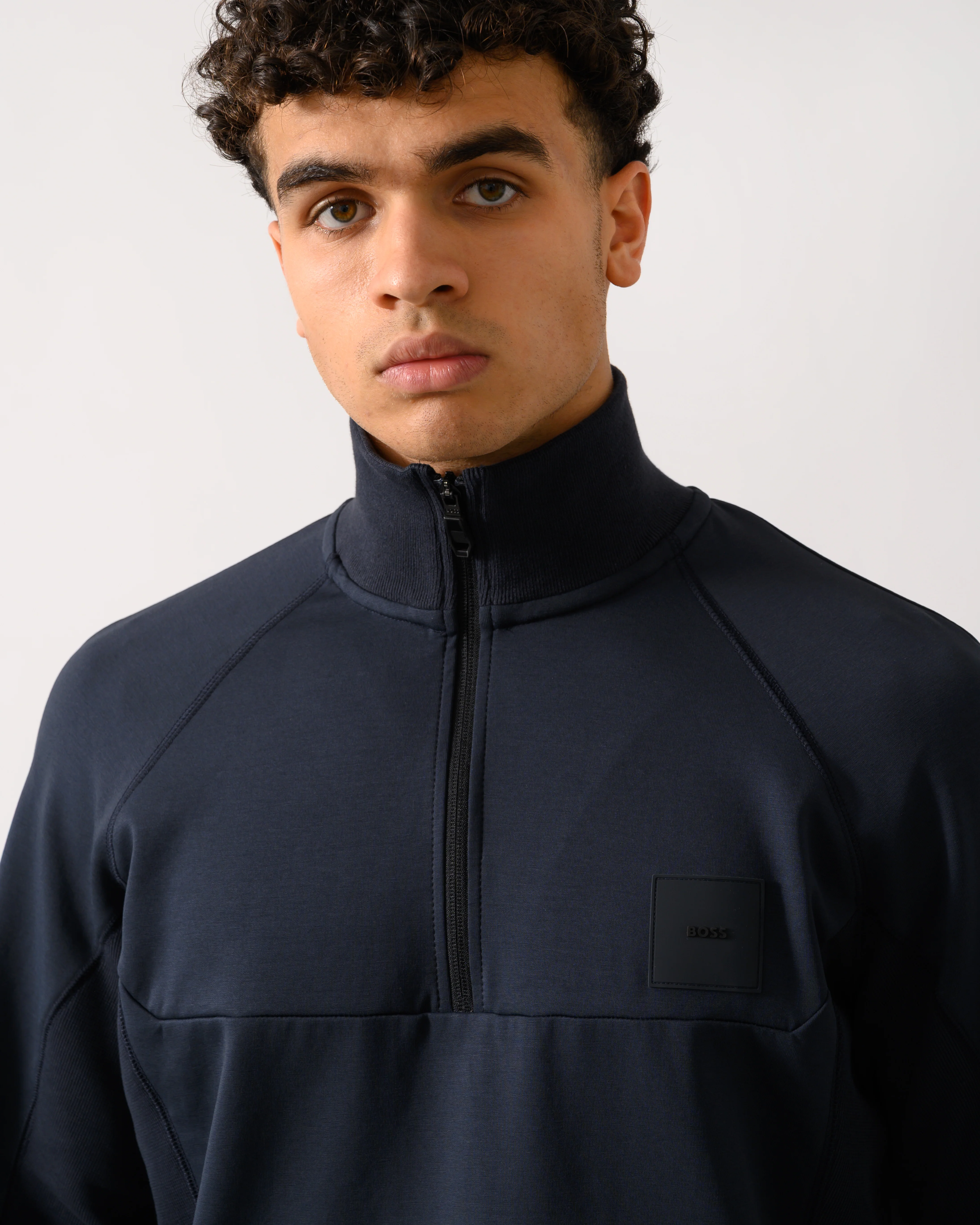 BOSS Green Sweat Rib Mens Half Zip Sweatshirt - Dark Blue 402 - Image 3