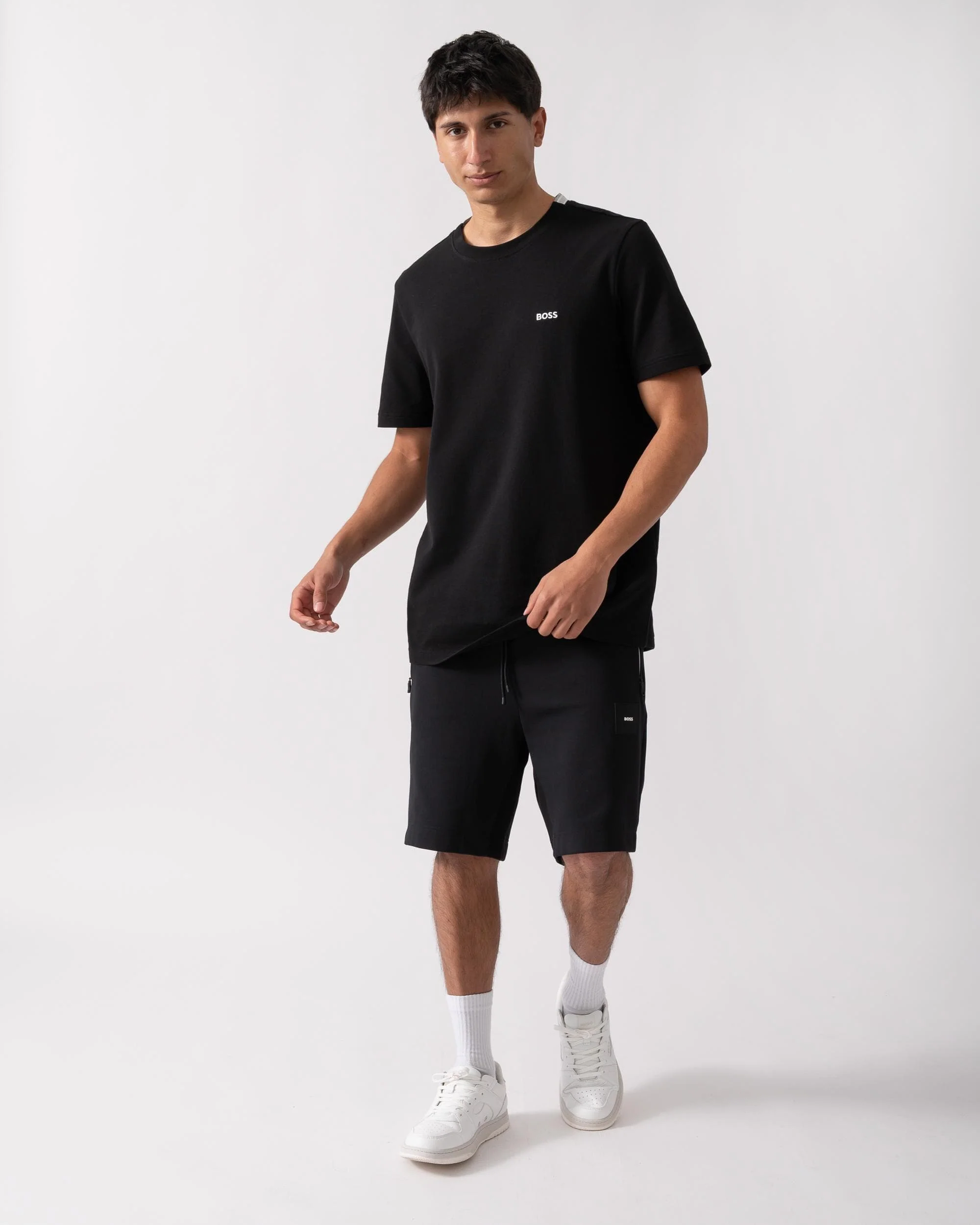 BOSS Green Taddy Mens Cotton Piqué T-Shirt with Oxford-Jacquard Back Collar - Black 001 - Image 3